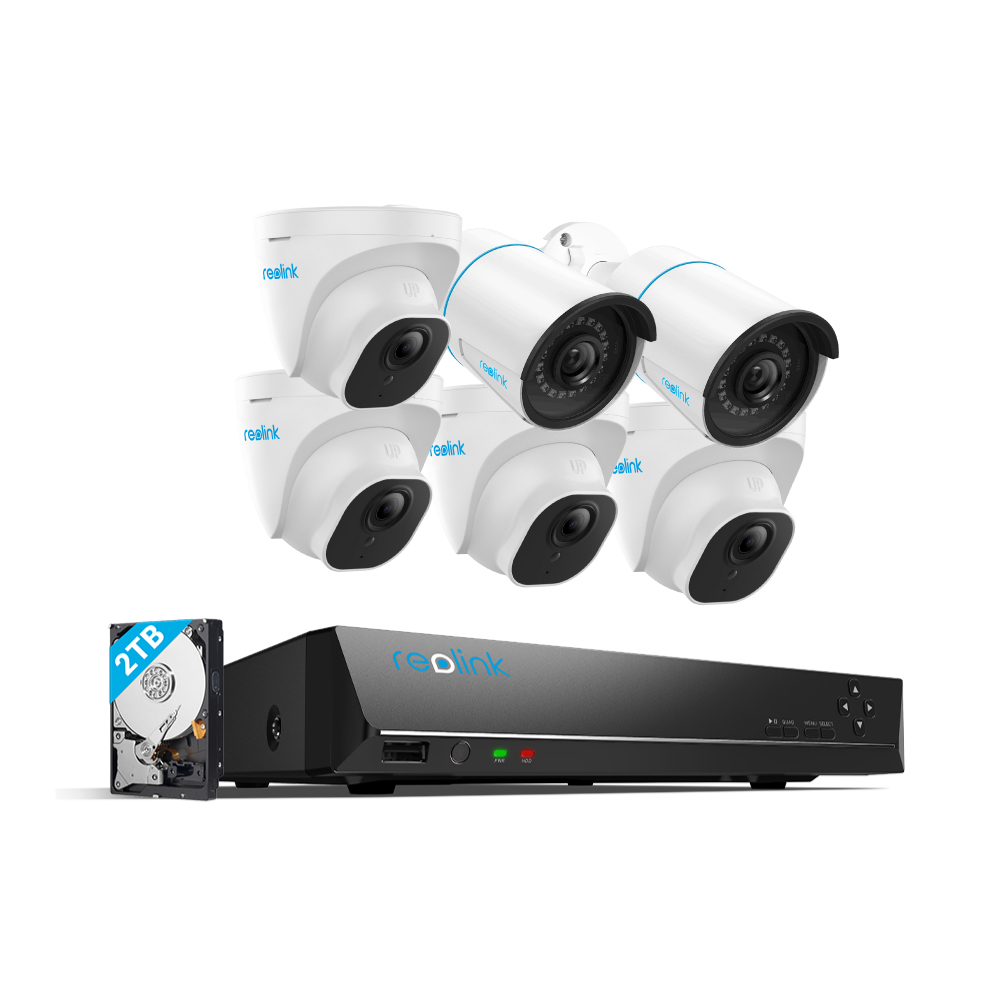 Reolink 5MP PoE Security System Bundle, 2 Bullet 4 Dome Person/Vehicle Detection PoE IP Outdoor Cameras and 8CH 4K NVR with 2TB HDD for Continuous Recording Waterproof Night Vision, RLK8-510B2D4-A