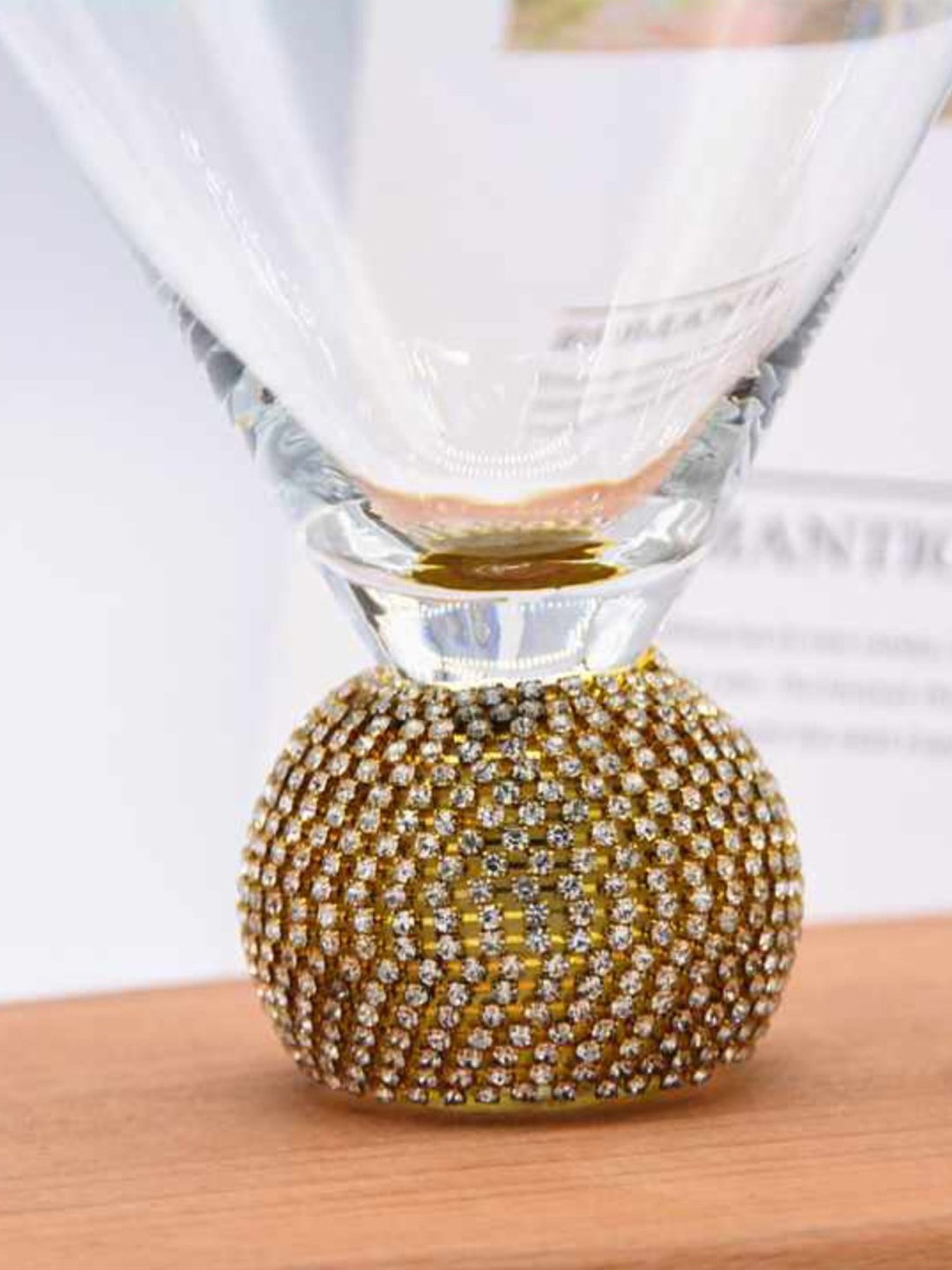 Melbify Jewel Ball Transparent Glass Martini & Wine Glass with Designer Bottom (220ml) - Set of 2