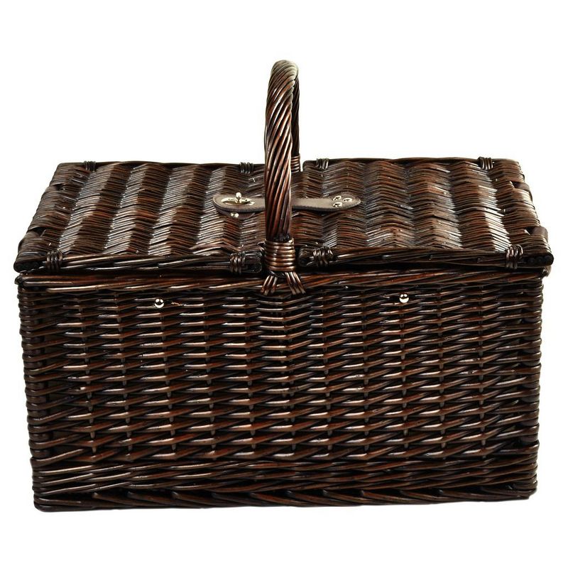 Picnic at Ascot Surrey Willow Picnic Basket with Service for 2 with Blanket and Coffee Set - Blue Stripe