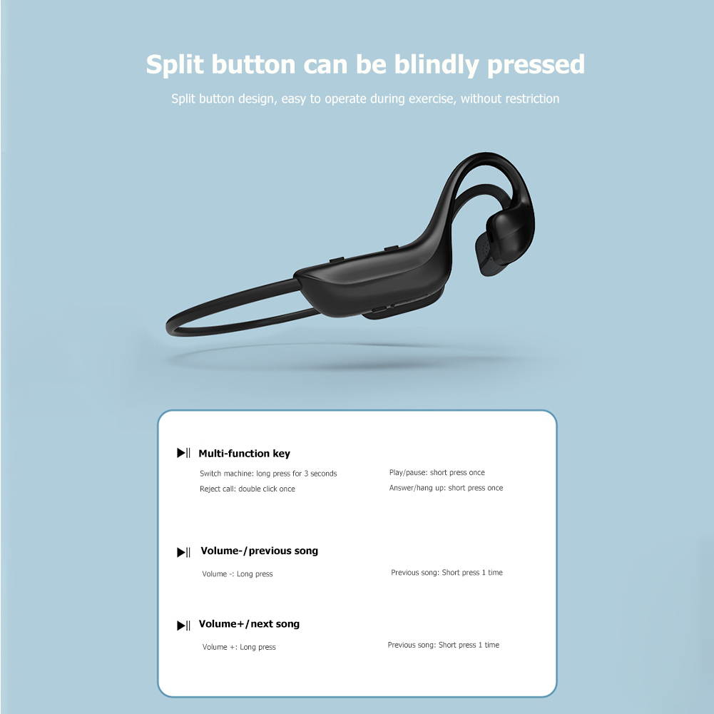 Bone Conduction Bluetooth 5.0 Headset Sweat-Proof Sports Music Bluetooth Earphone