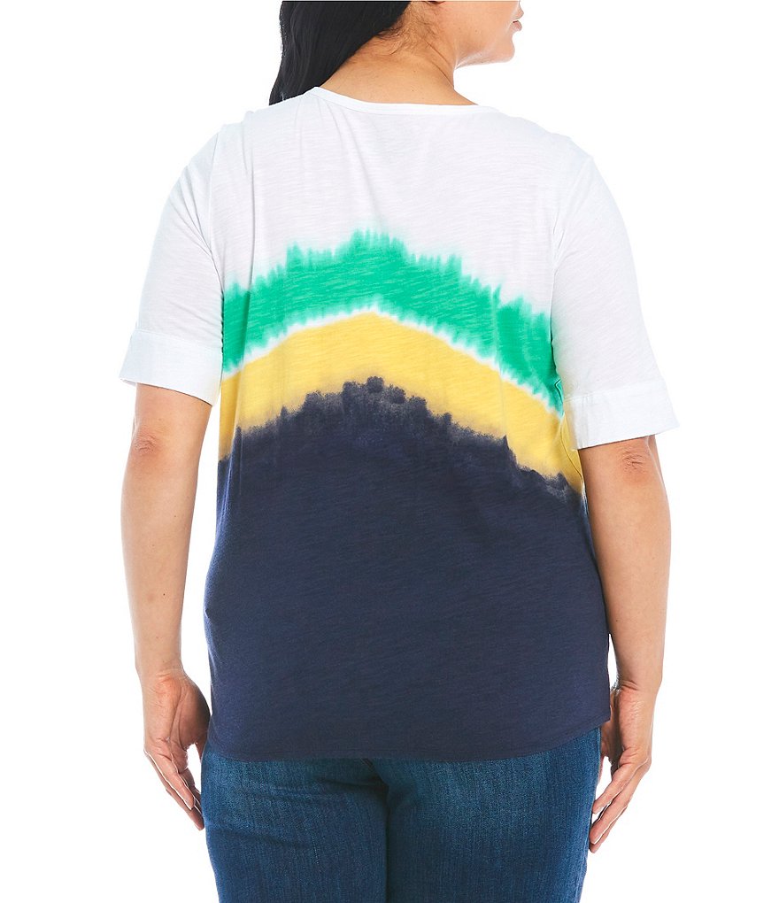 Westbound Plus Size Chevron Tie Dye Short Sleeve Crew Neck Cotton Blend Tee