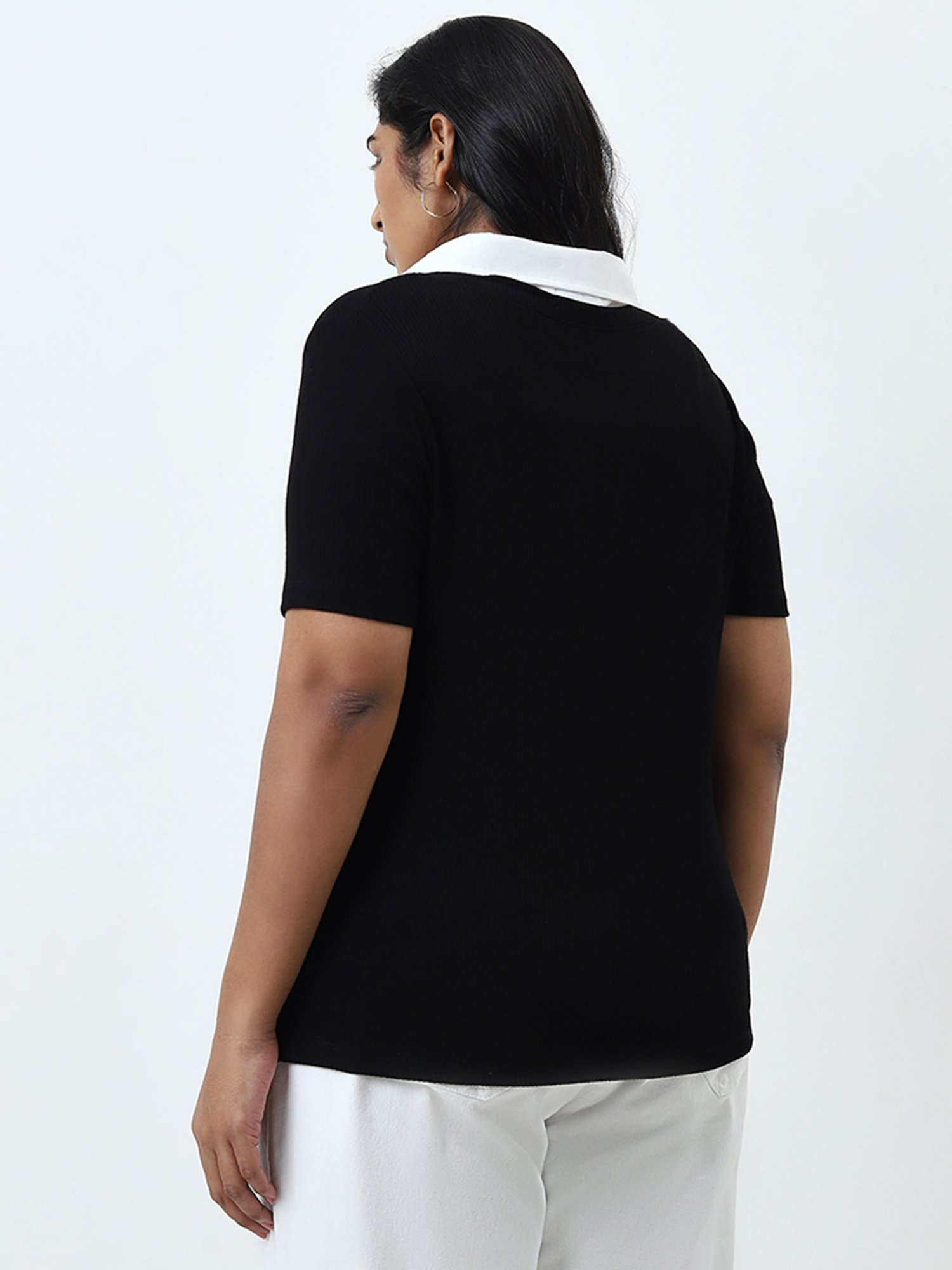 Gia by Westside Black Ribbed Textured T-Shirt