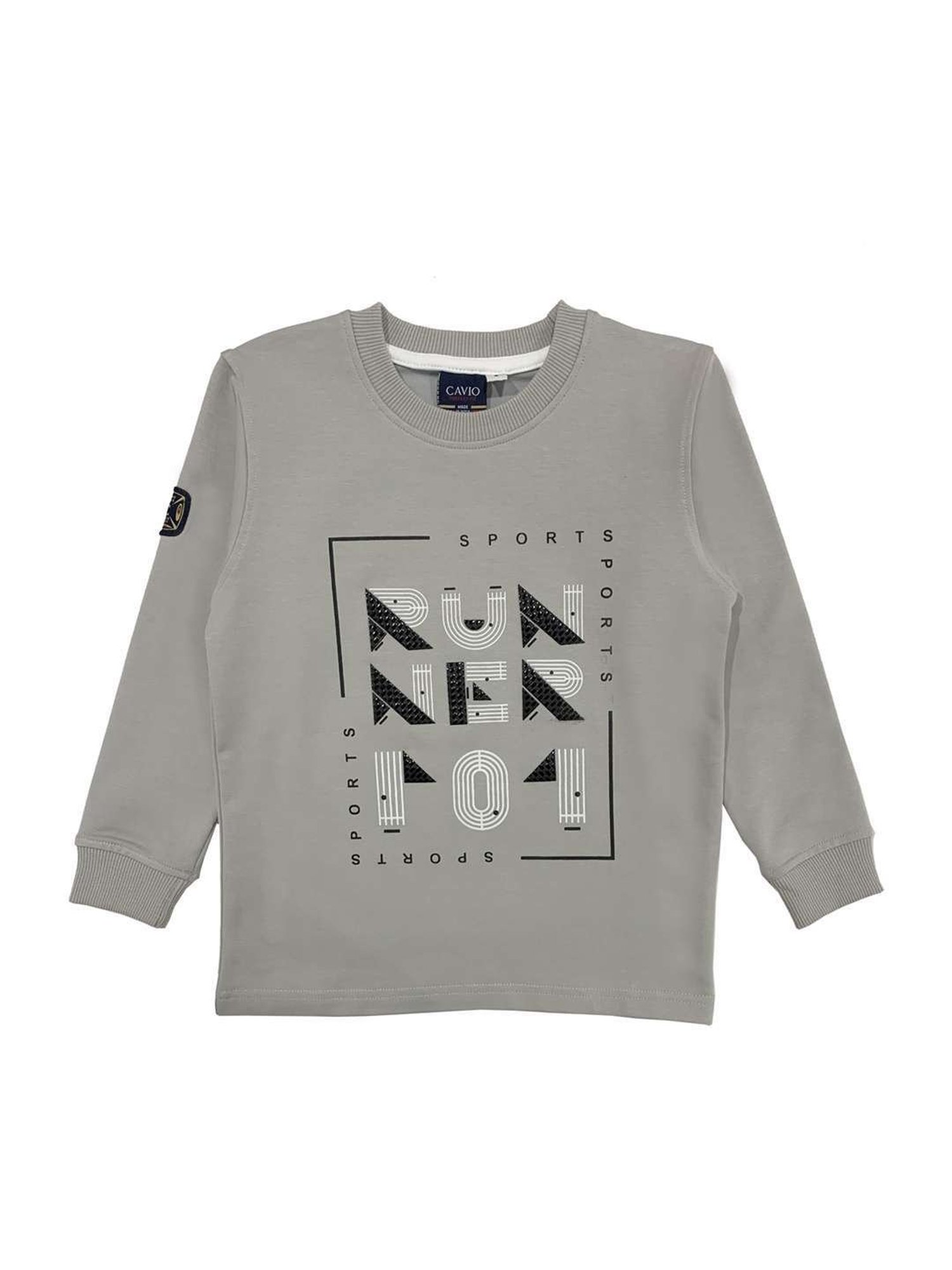 Cavio Kids Grey Printed Full Sleeves T-Shirt