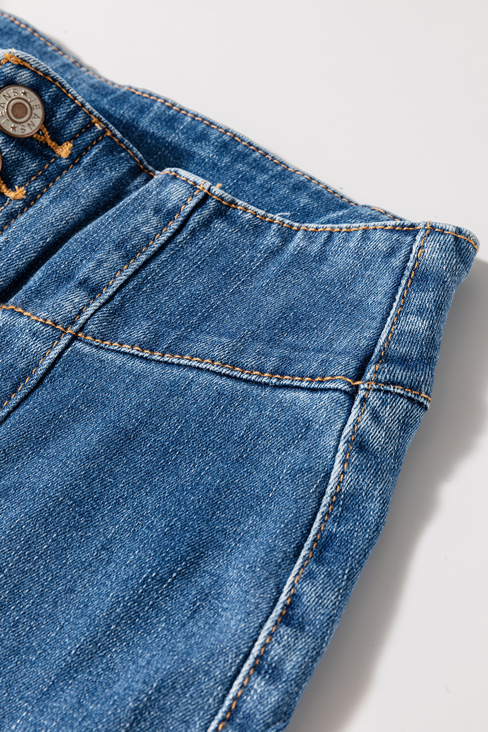 Sail Blue High Waist Button Raw Hem Jeans