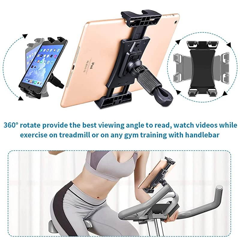 Bike Adjustable Tablet Stand:Tationary Bicycle Recumbent Indoor Exercise Rotatable Treadmill Mount Car Phone Holder Compatiable with iPad / iPhone Cellphone Kindle