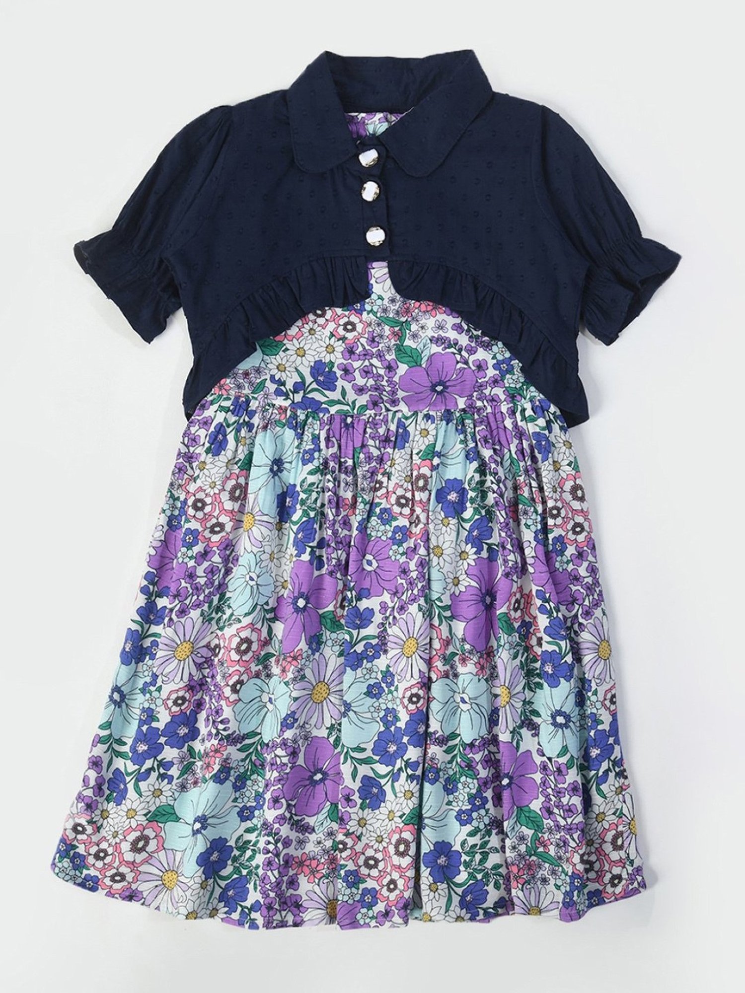 Bella Moda Kids Multicolor Floral Print Fit & Flare Dress with Jacket