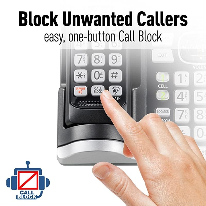 Link2Cell Bluetooth Cordless Phone System with Voice Assistant Call Blocking and Answering Machine DECT 60 Expandable Cordless System 3 Handsets KXTGF573S Silver