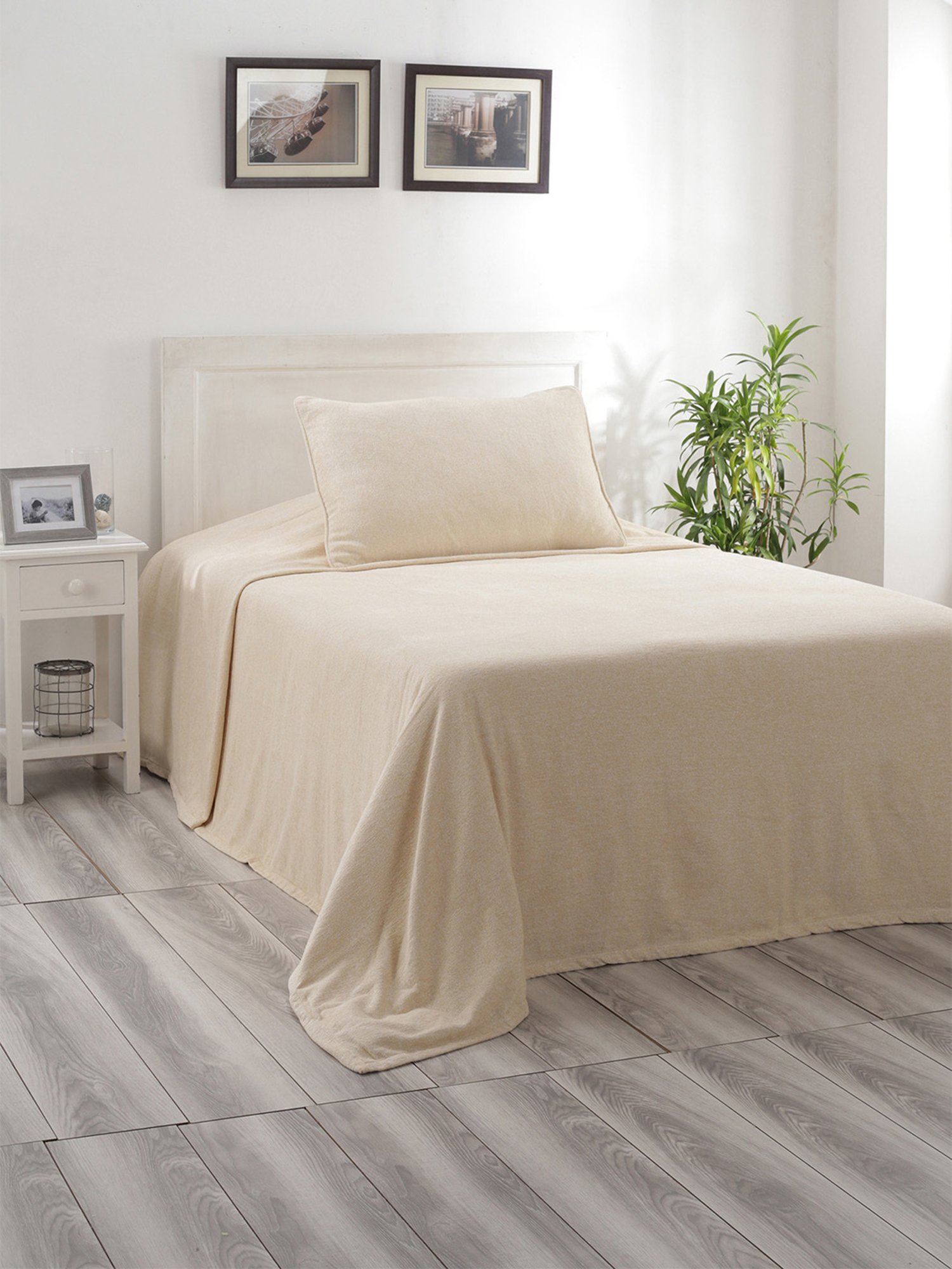 Maspar Colorart Charlotte Solid Beige 110 TC Cotton Blend Single Bed Cover