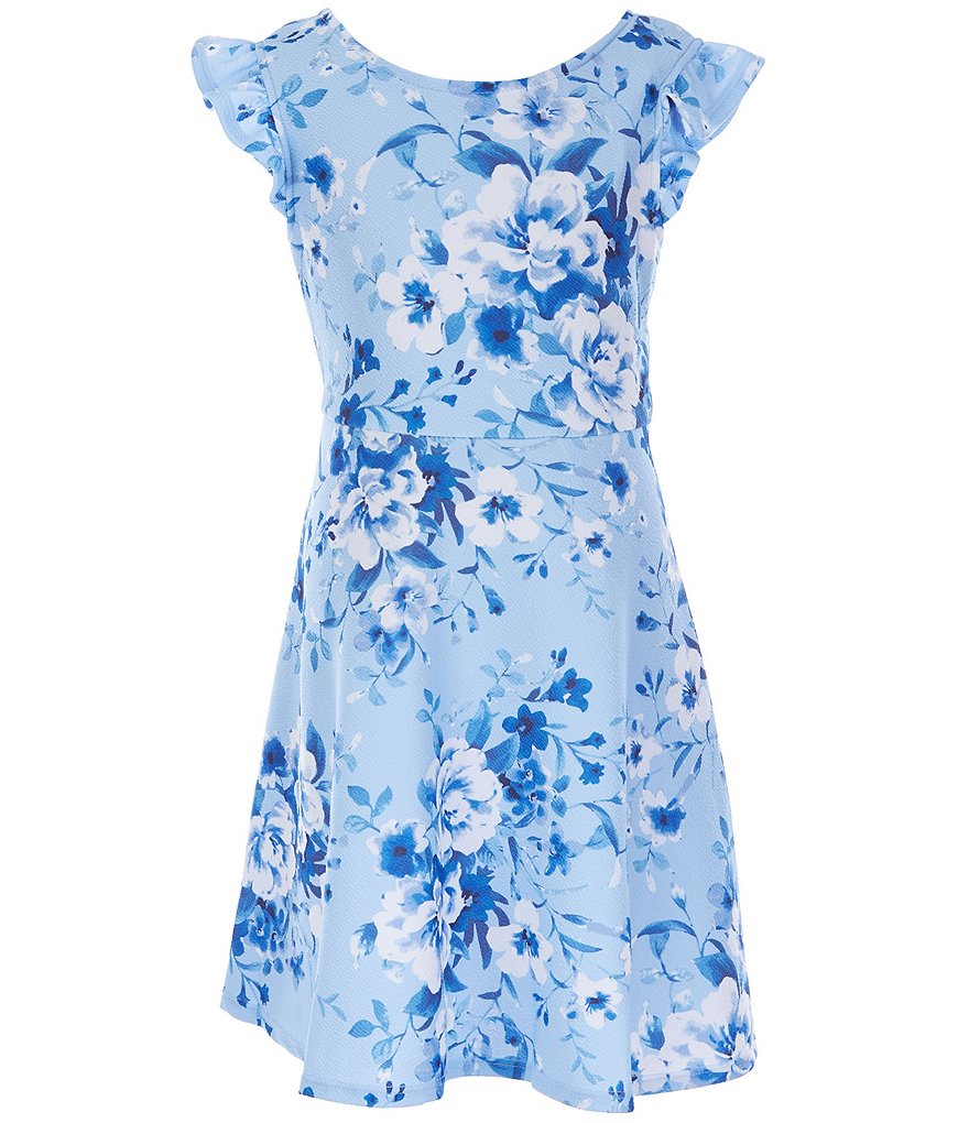 Poppies and Roses Big Girls 7-14 Ruffle-Sleeve Floral Fit-and-Flare Dress