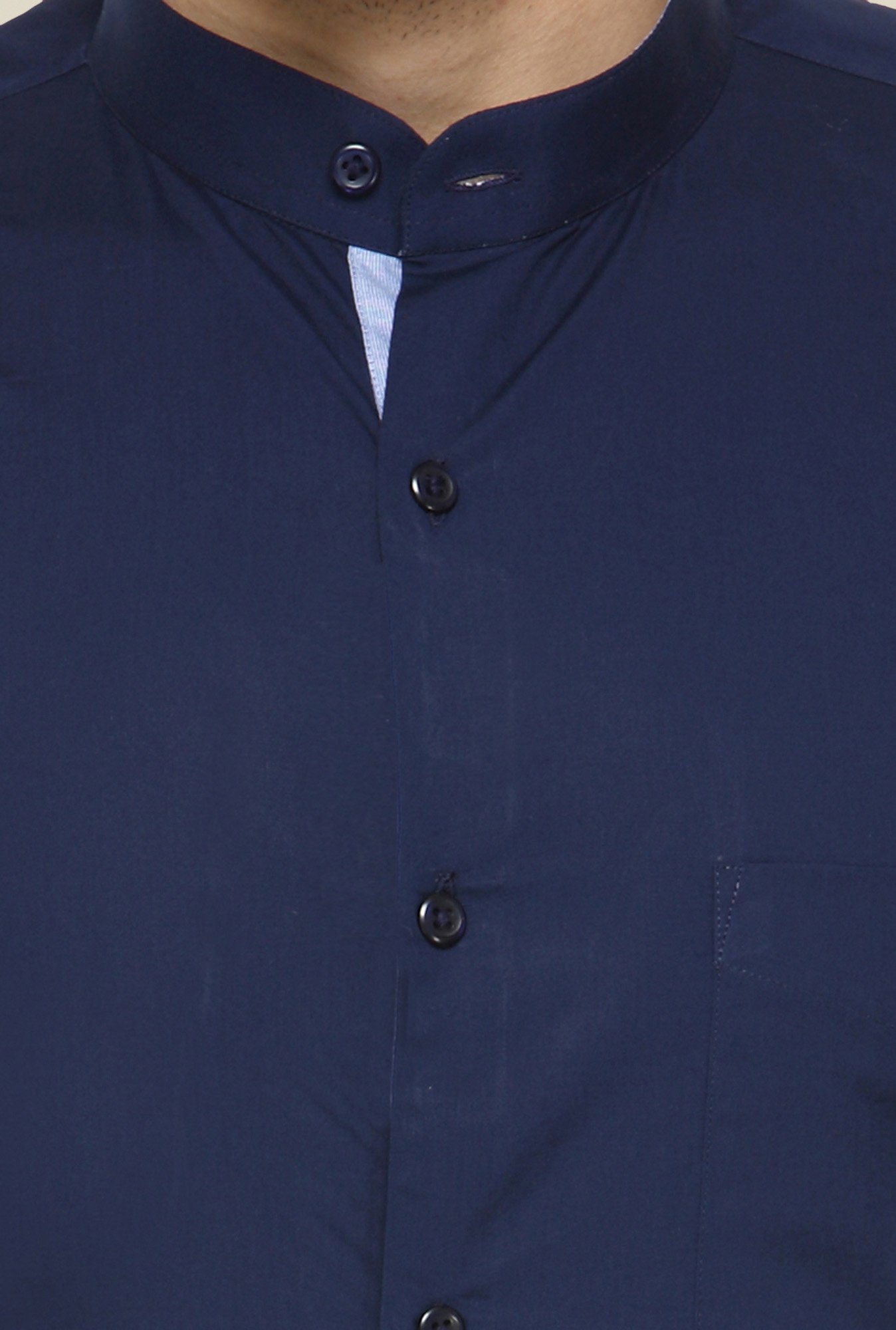Hancock Navy Solid Cotton Slim Fit Shirt