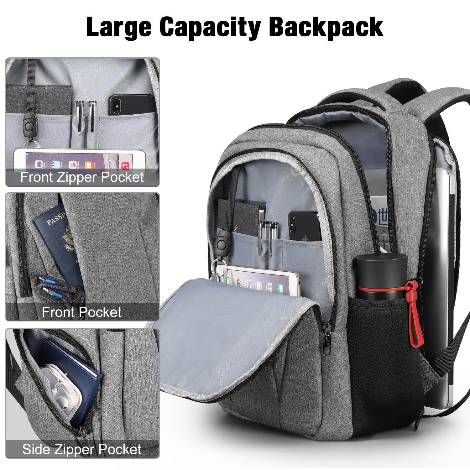 LUOM Business Laptop Backpack Water Resistant Anti-Theft College Backpack with USB Charging Port and Lock 15.6 Inch Computer Backpacks for Women Men, Casual Hiking Travel Daypack (Gray)