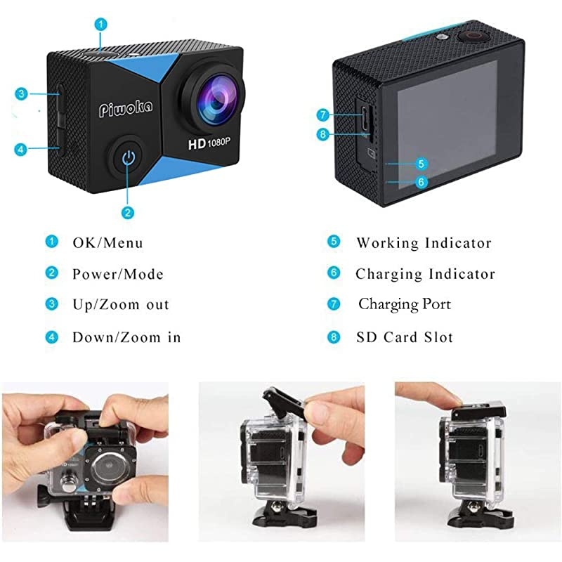 Action Camera 1080P 12MP Waterproof Underwater 98ft Sports Camera 2quot LCD Screen Wide Angle with Mounting Accessories Kit BlackBlue