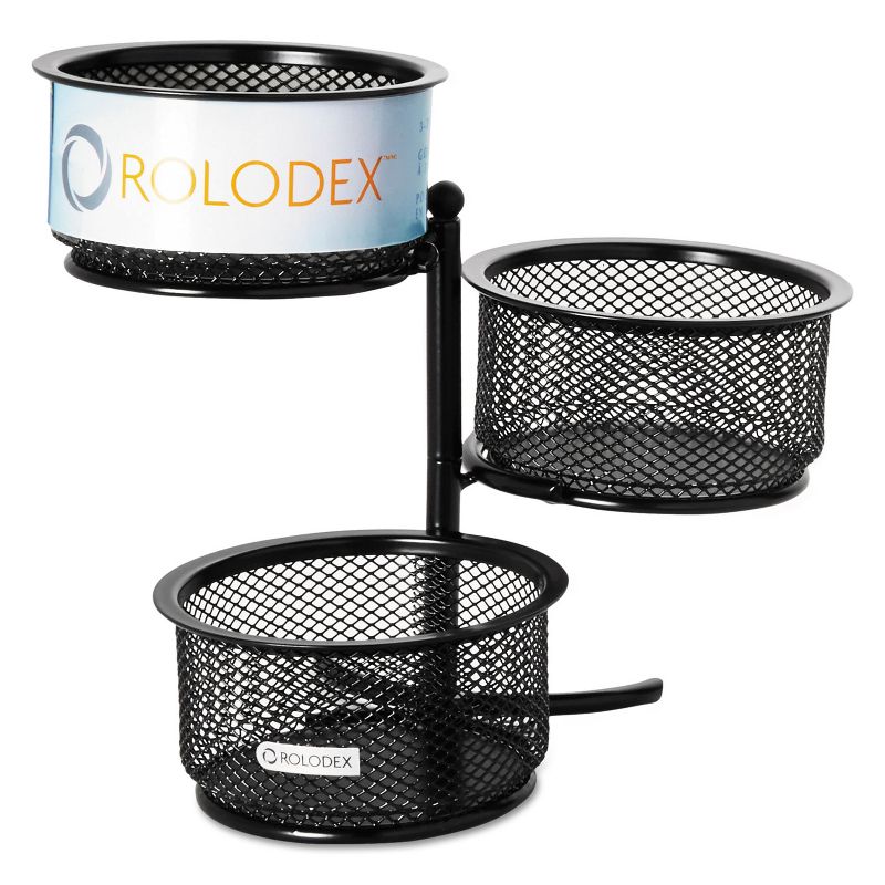 Rolodex 3 Tier Wire Mesh Swivel Tower Paper Clip Holder 3 3/4 x 6 1/2 x 6 Black 62533