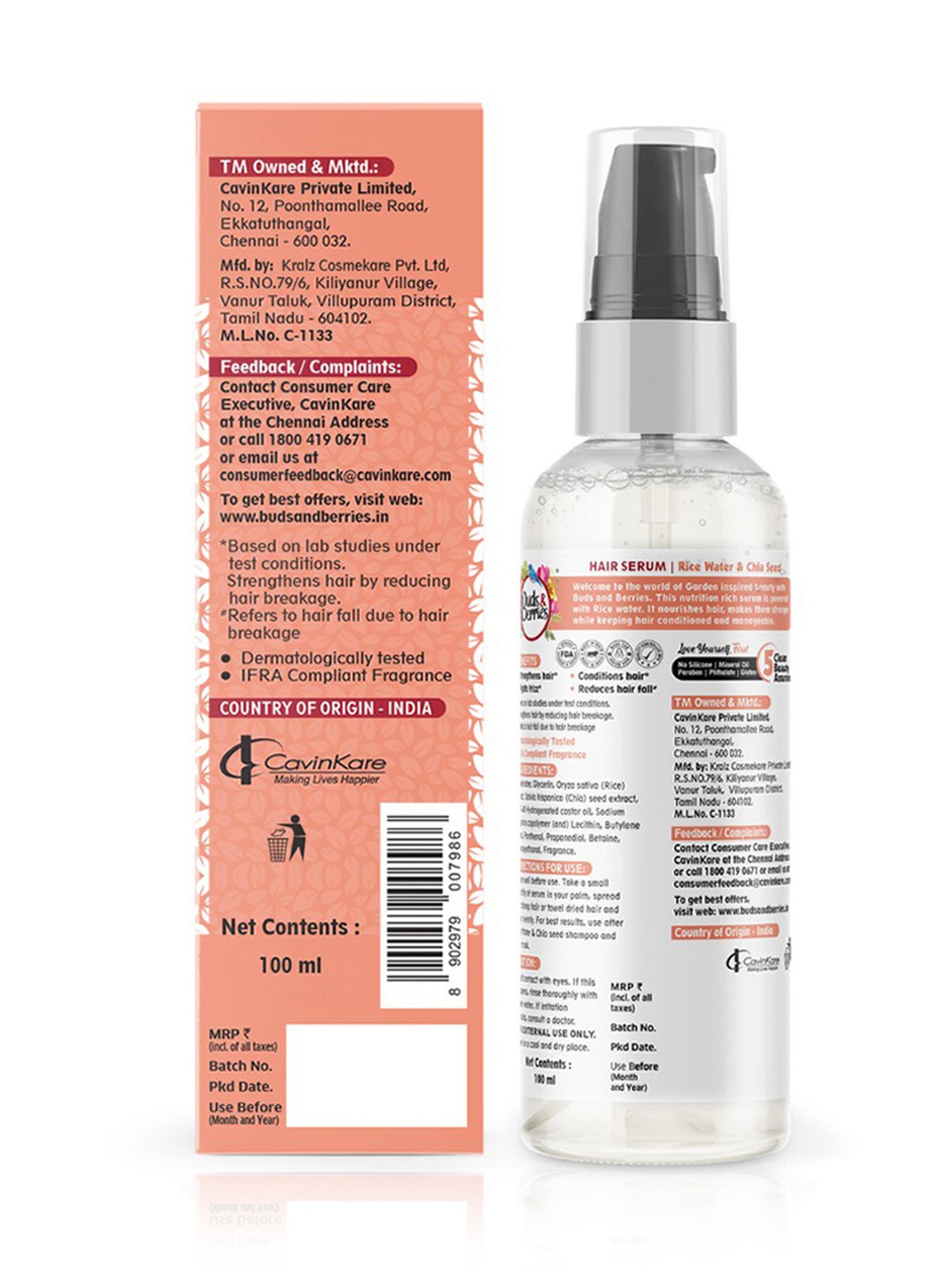 Buds & Berries Rice Water & Chia Seed Nourishes Hair Serum - 100 ml