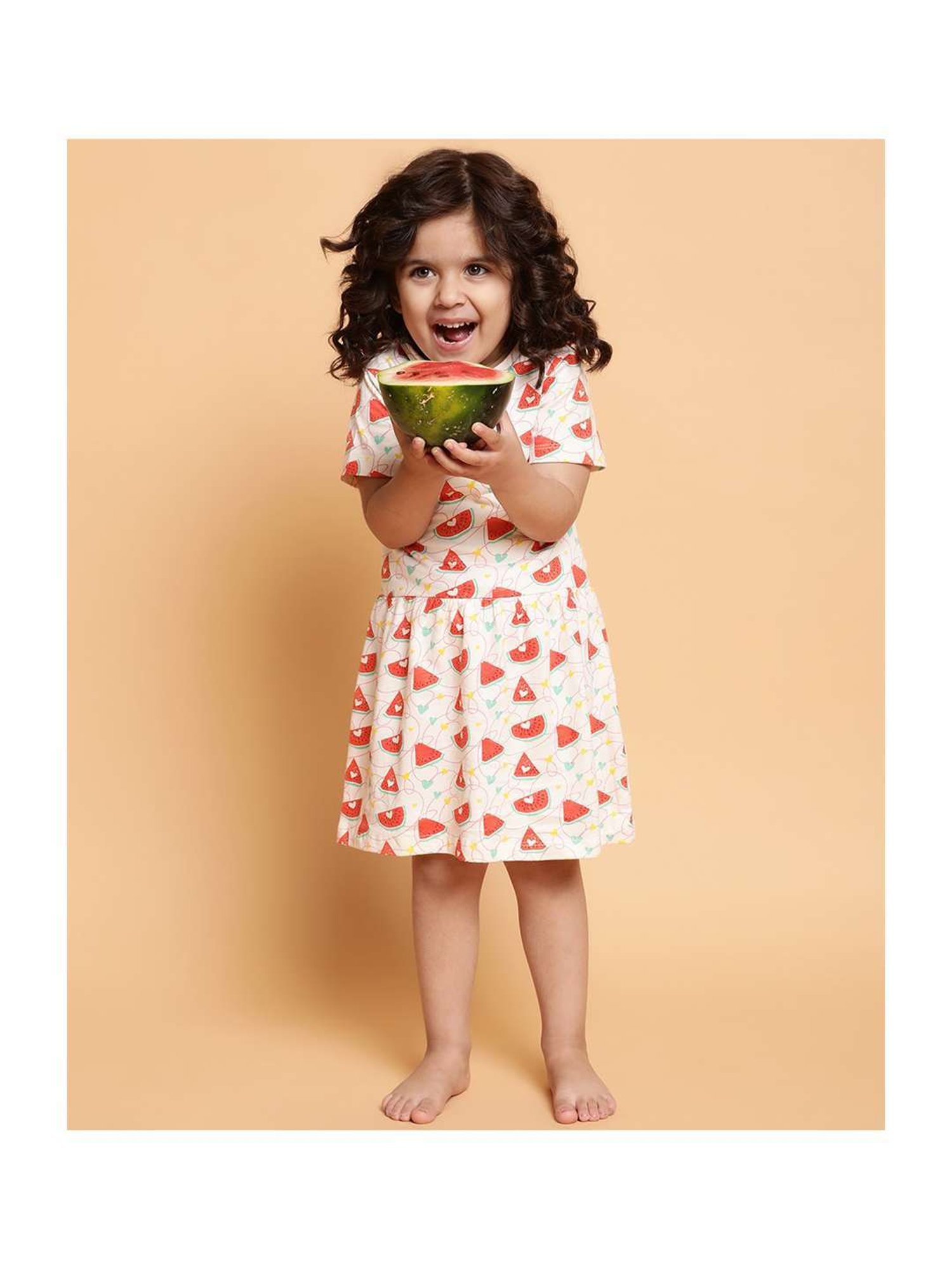 MiArcus Kids Red & Cream Cotton Printed Dress with Headband