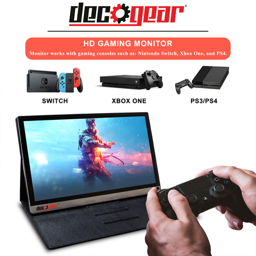 Deco Gear 15.6 Portable Monitor 1080p IPS HD Panel, Touchscreen with 10 Point Capacitive Control, 10,000 mAh Battery, Built-in Dual Speakers & USB Type-C and HDMI Devices Connections
