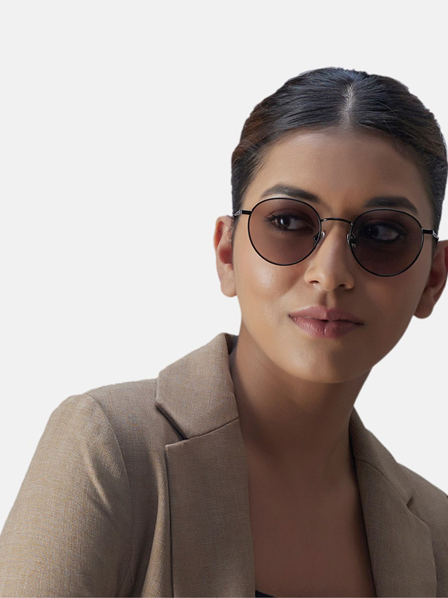 Shisen Fox Yamato Black-Light Smoke Round Unisex UV Protection Sunglasses -50 mm