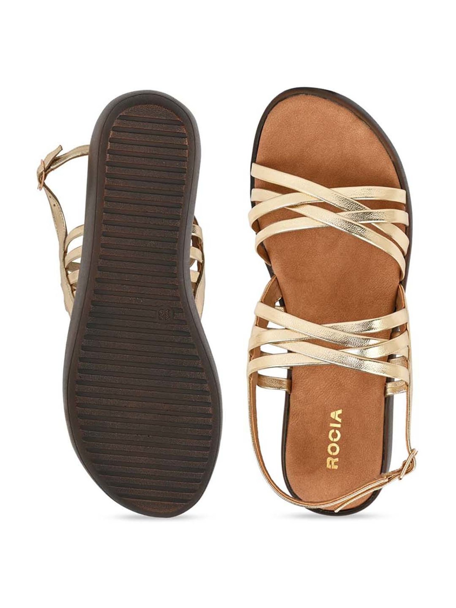 Rocia by Regal Women's Golden Back Strap Wedges