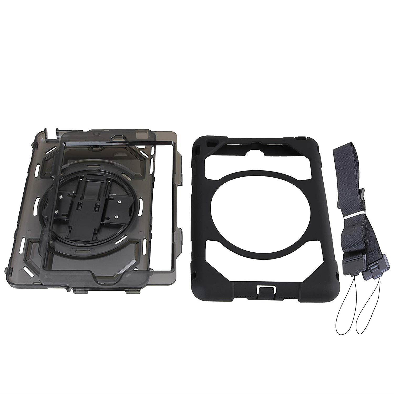 Cellular360 Multi-Functional Case with 360 Degrees Rotatable Stand, Adjustable Handle and Pencil Holder for iPad Mini 1 / iPad Mini 2 / iPad Mini 3 (Shoulder Strap Combo-Black/Smoke)