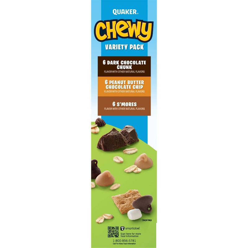 Quaker Chewy Dark Chocolate Chunk, Peanut Butter Chocolate Chip & S'mores Granola Bars Variety Pack - 18ct