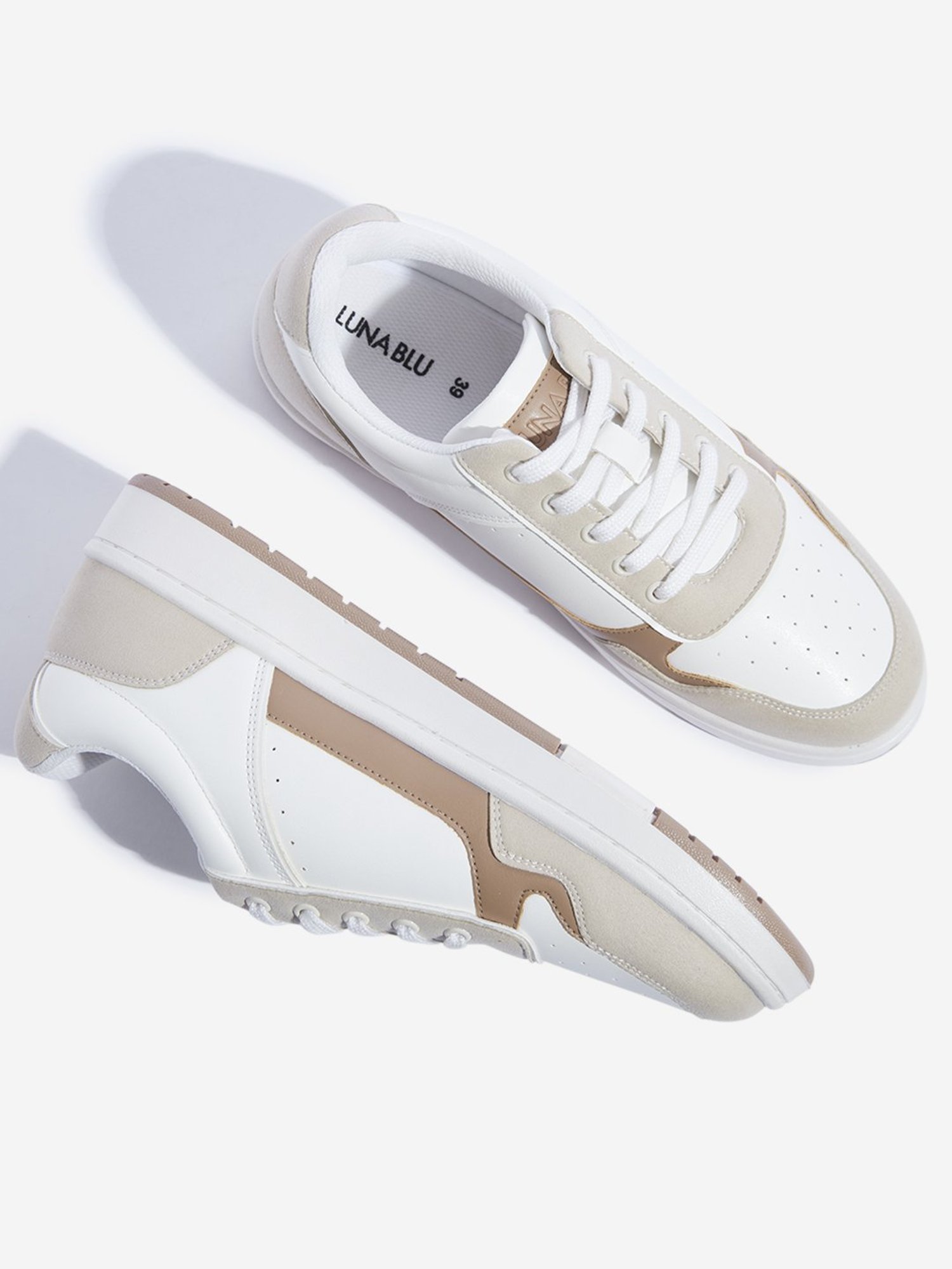 LUNA BLU by Westside Taupe Colour-Blocked Lace-Up Sneakers