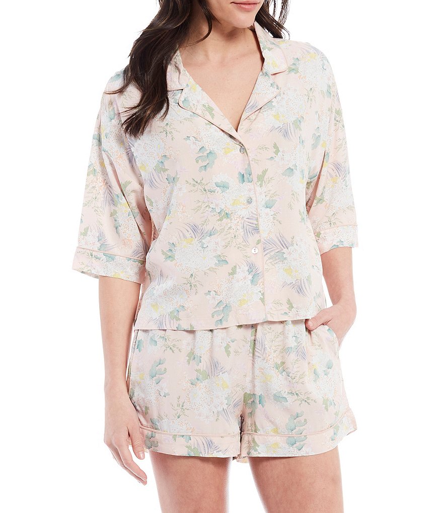 Papinelle Gess Floral Printed Knit Top & Shorts Coordinating Pajama Set
