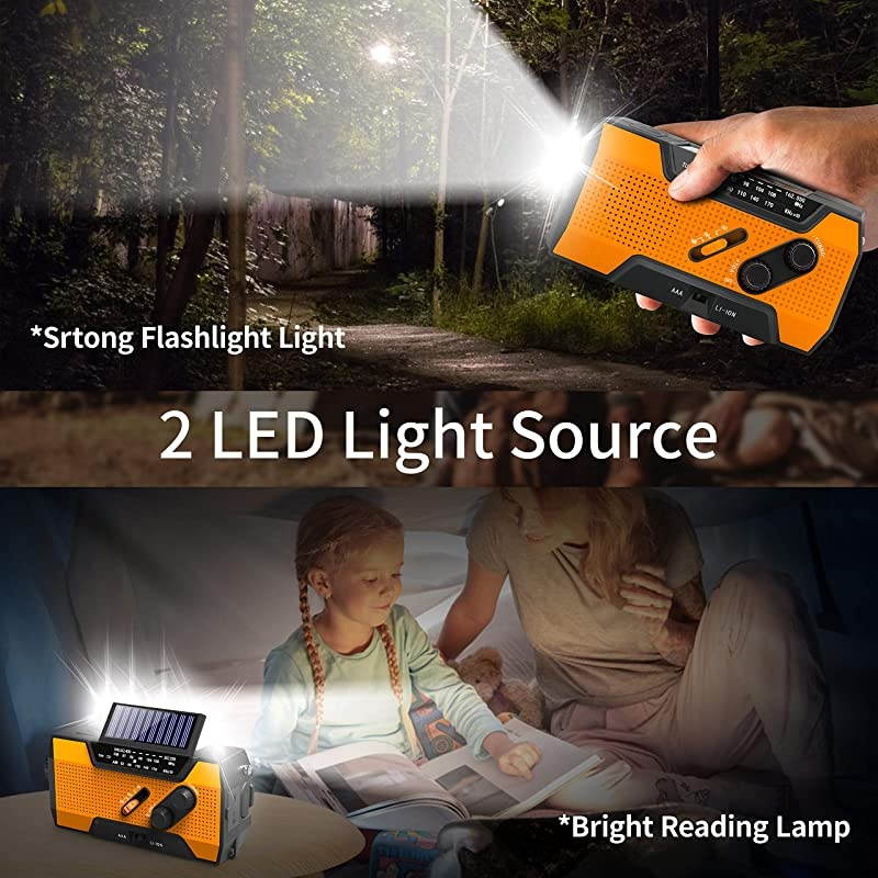 Solar Crank Radio AMFMNOAA Weather Radio with Flashlight2000 mAh Power BankSOS Alarm Reading LampPhone Charger for Tornadoes Hurricanesand Storms Orange