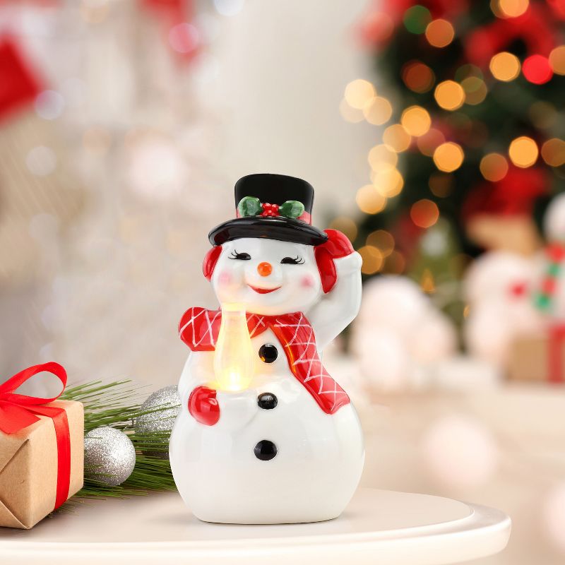 Mr. Christmas LED Lit Ceramic Nostalgic Snowman Figurine Christmas Decoration -5"
