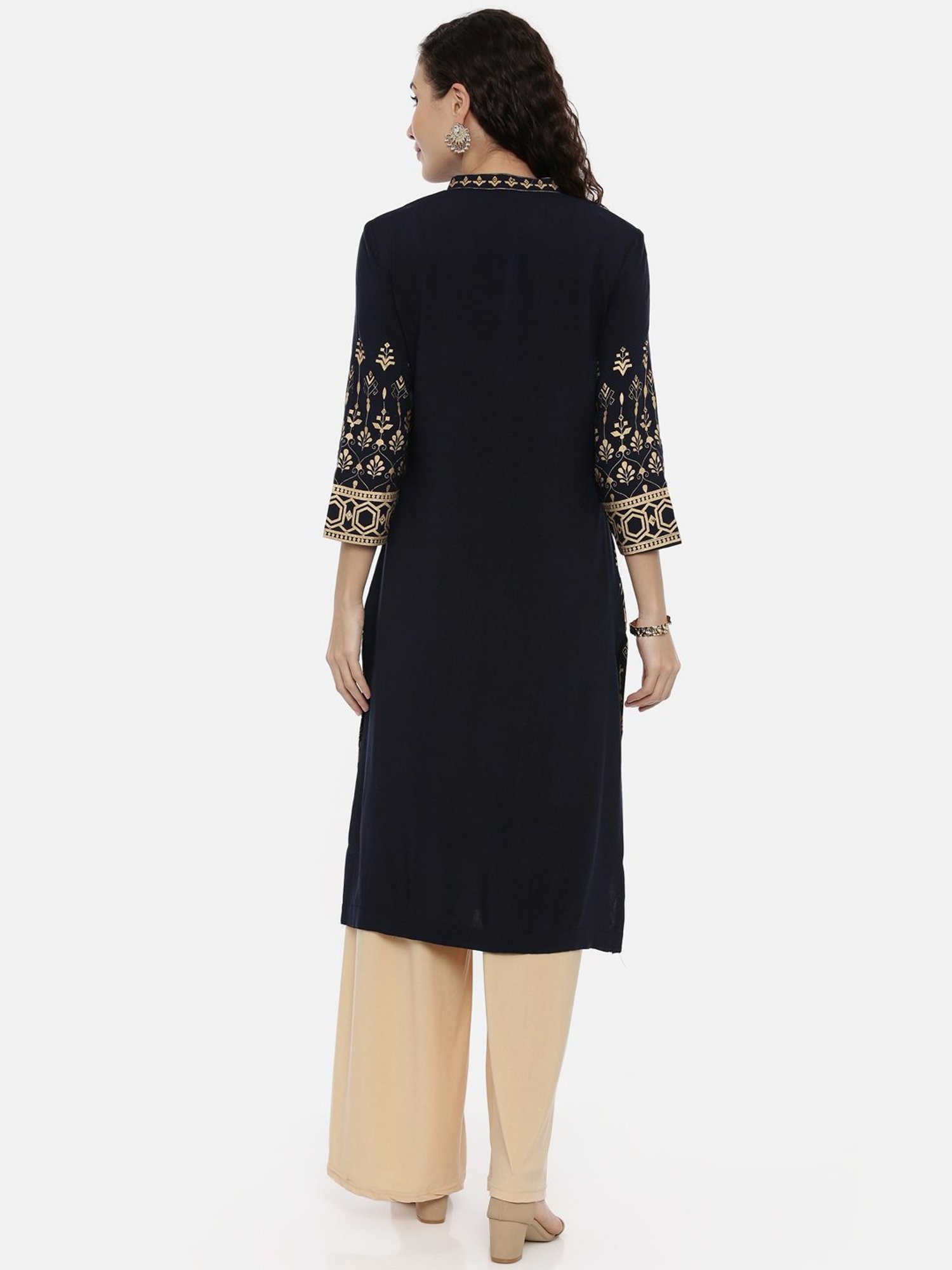 Neeru's Navy Printed Straight Kurta