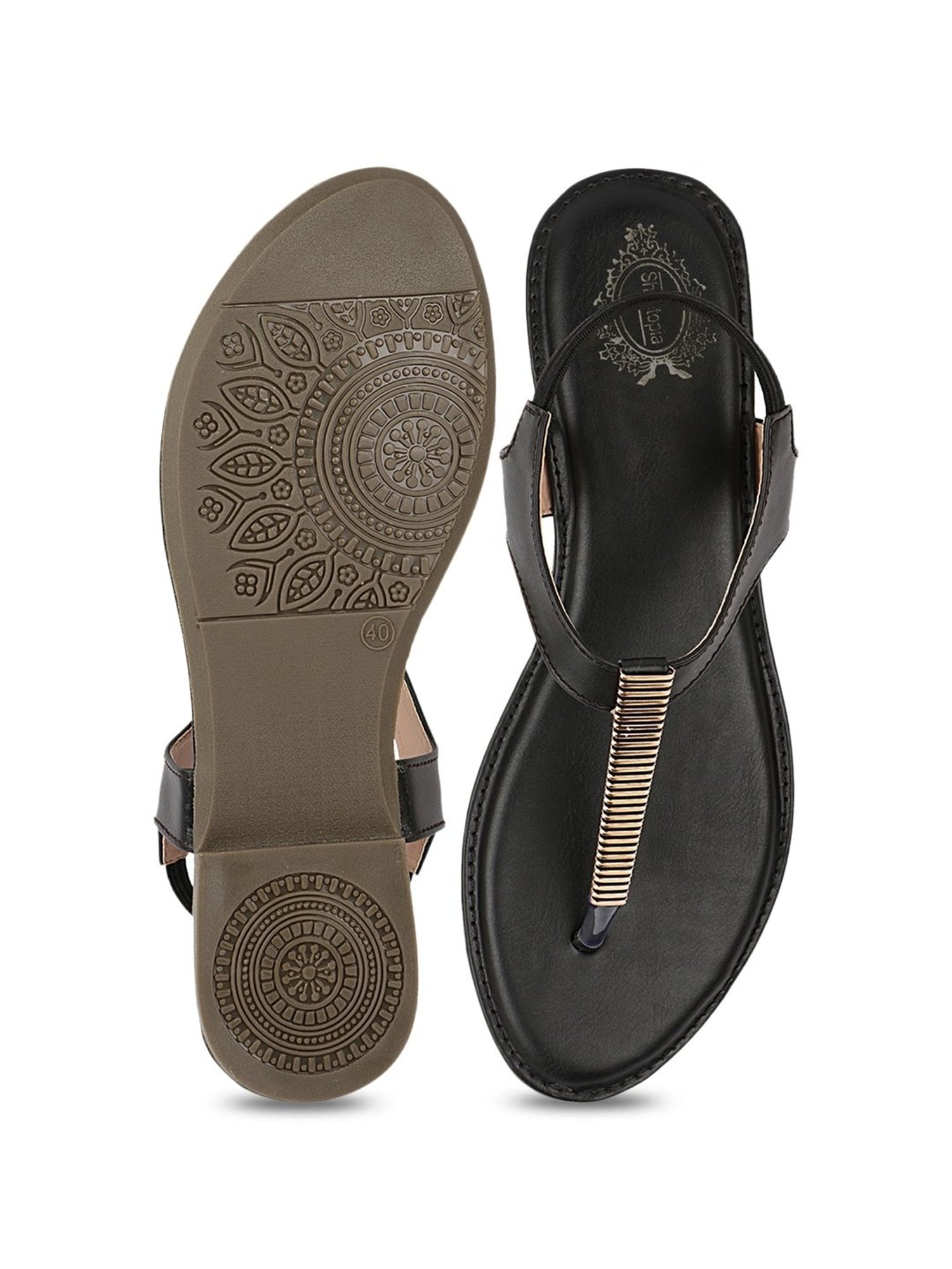 Shoetopia Women's Black T-Strap Sandals