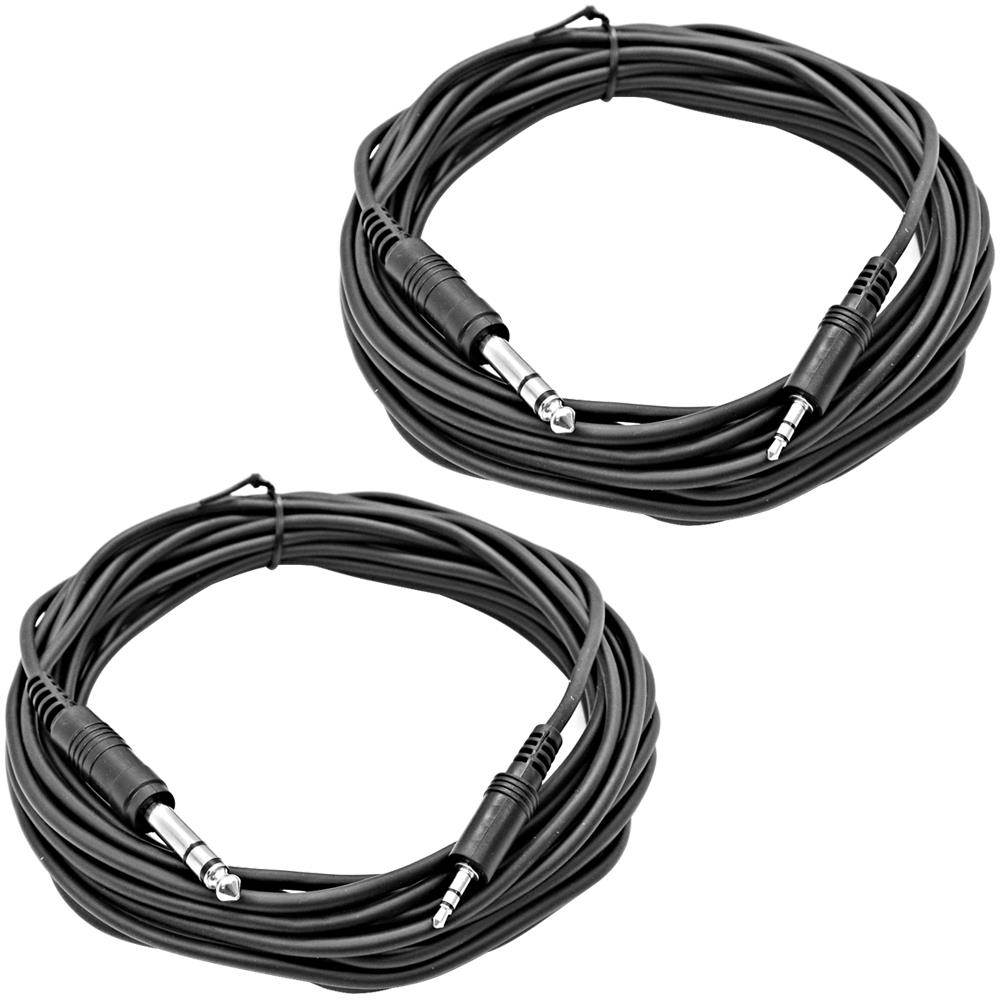 Seismic Audio - SA-iERQM25-2Pack - 2 Pack of 25 Foot 1/8 Inch 3.5mm Stereo TRS Male to 1/4 Inch 6.35mm Male Audio Patch Cables