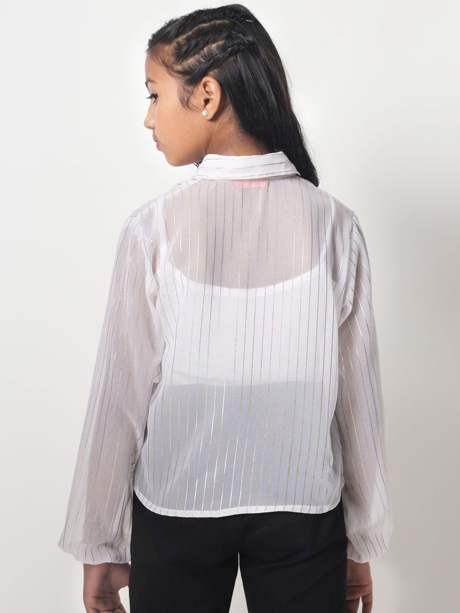 studiorasa Kids White Striped Full Sleeves Top