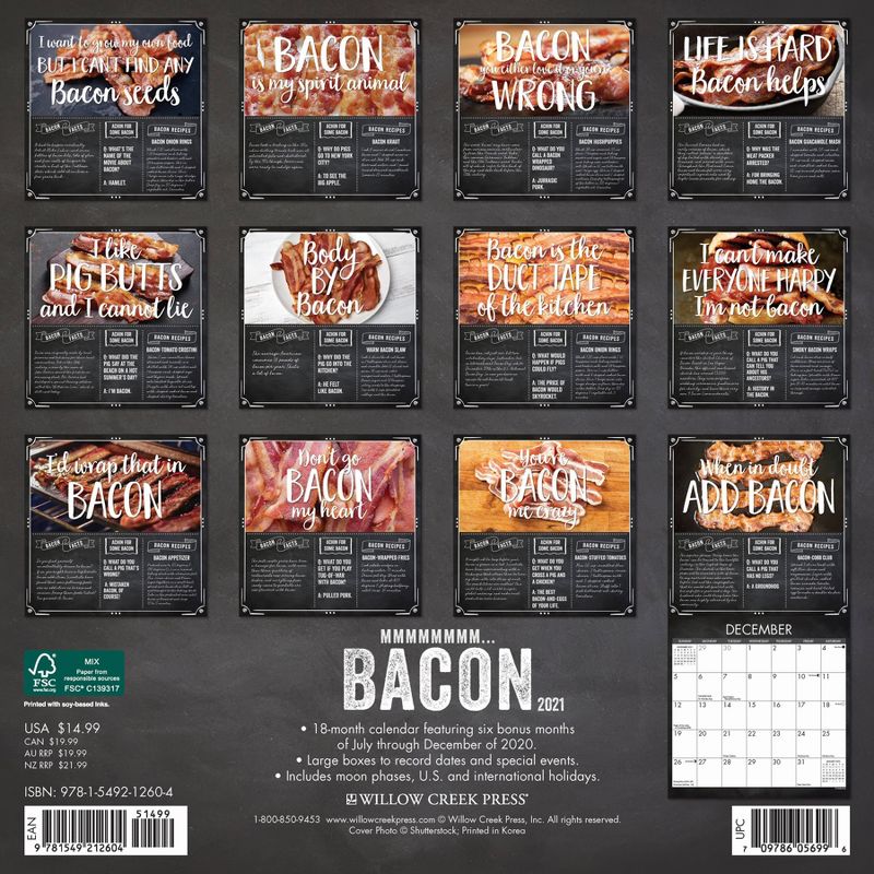 2021 Monthly Wall Calendar Bacon - Willow Creek Press
