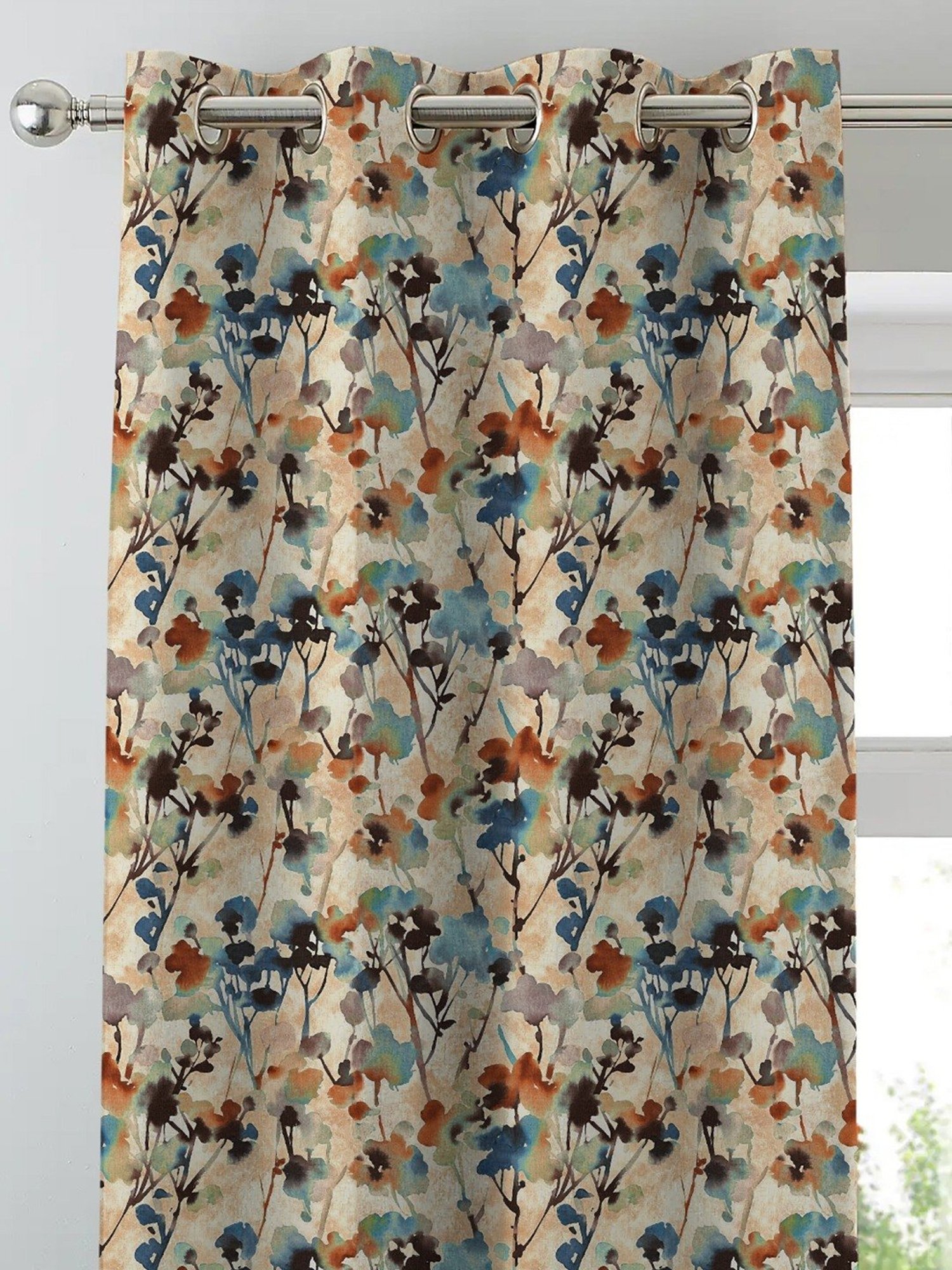 SPACES DRAPE STORY Elegent Multicolor Polyester 8 FT Door Curtain - Set of 2