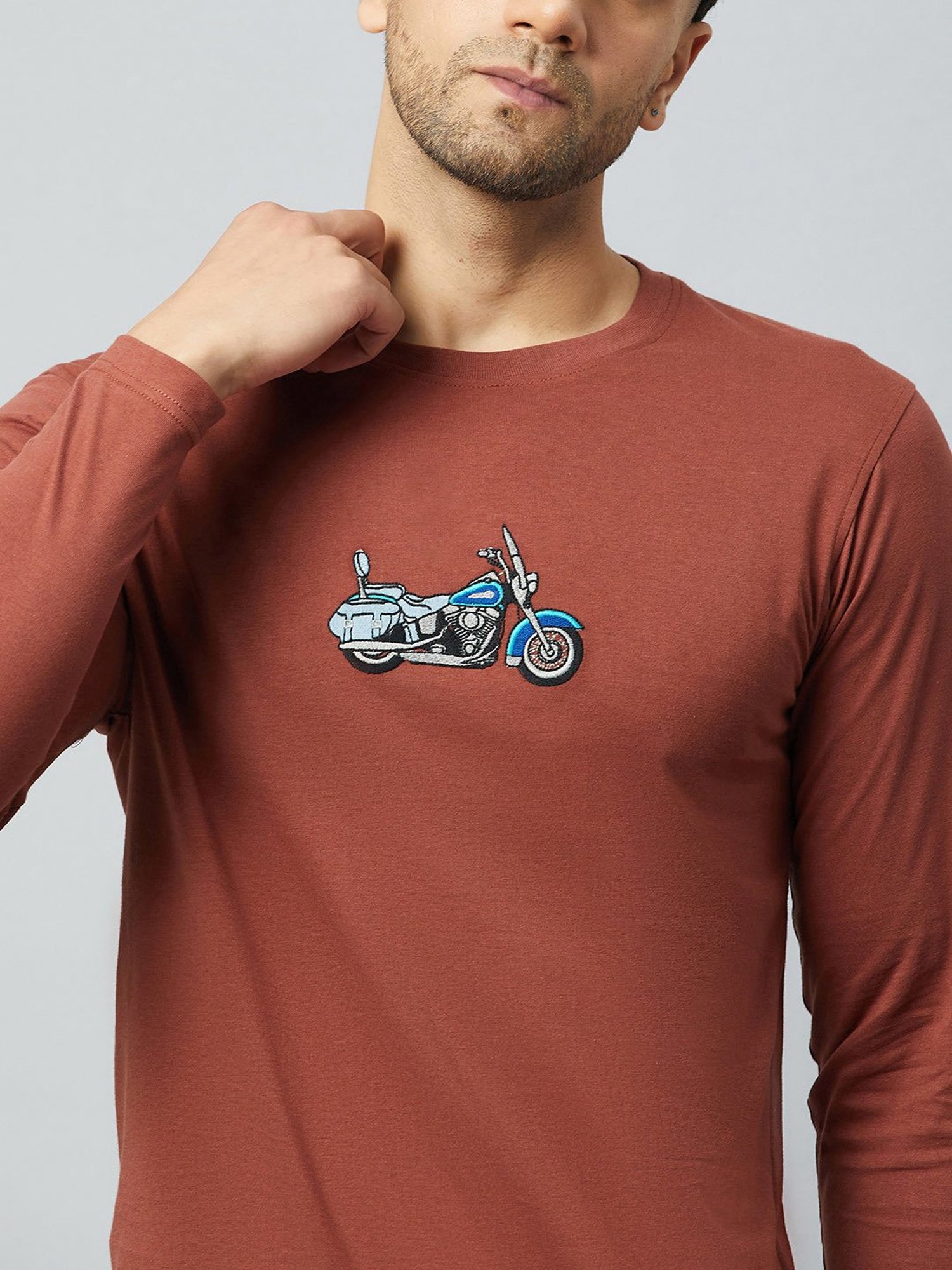 Club York Brown Regular Fit Printed Crew T-Shirt