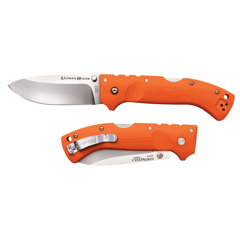 Cold Steel S35VN Ultimate Hunter Heavy Duty G-10 Hunting Pocket Folding Blade Knife w/ Belt Clip, Orange