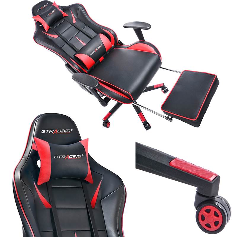 GTRACING Big and Tall Gaming Chair with Footrest Heavy Duty Adjustable Recliner with Headrest Lumbar Support Pillow High Back Ergonomic Leather Racing Computer Desk Executive Office Chair
