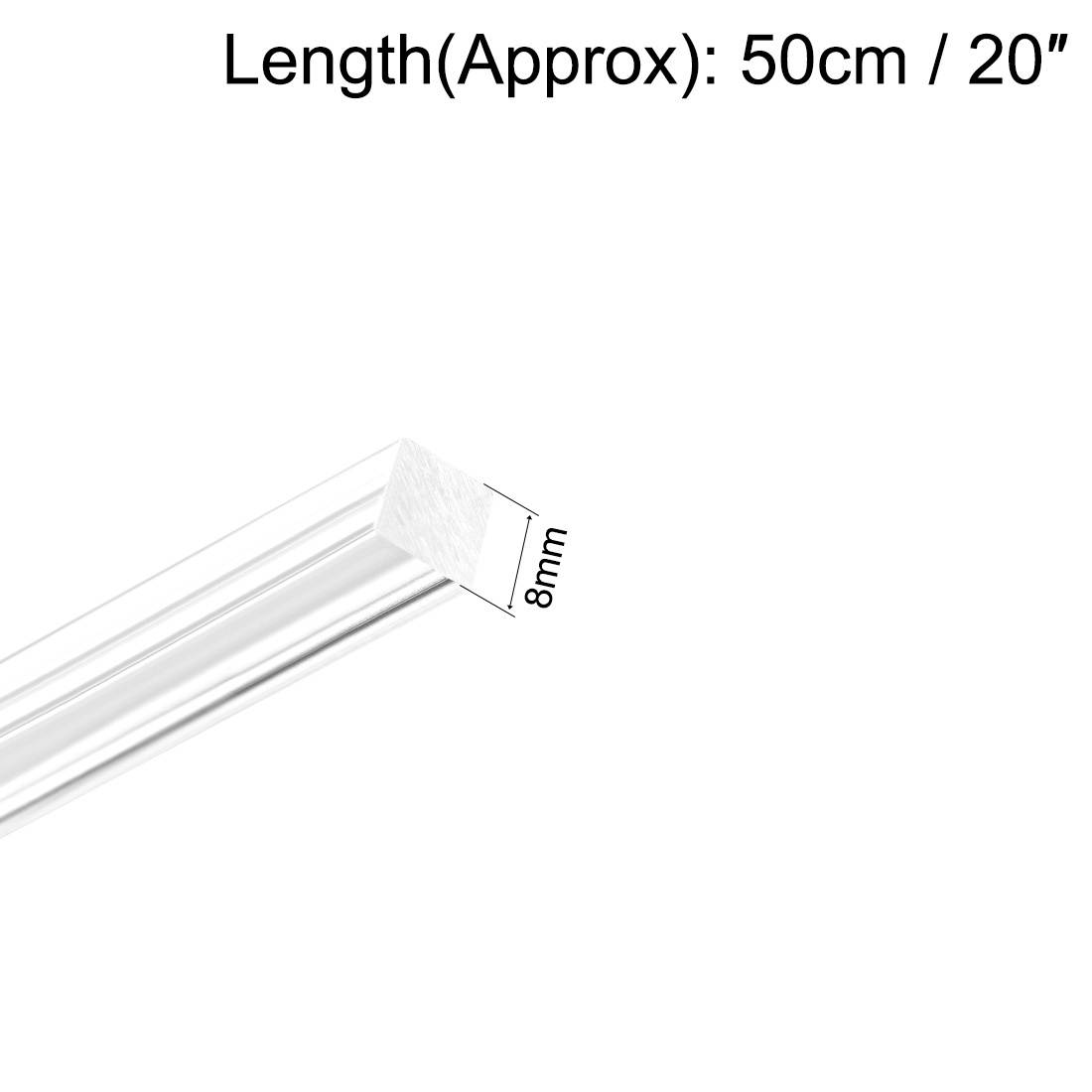 8mmx8mmx20inch Acrylic Rod Square Clear Acrylic Plastic Rod Solid PMMA Bar 3pcs
