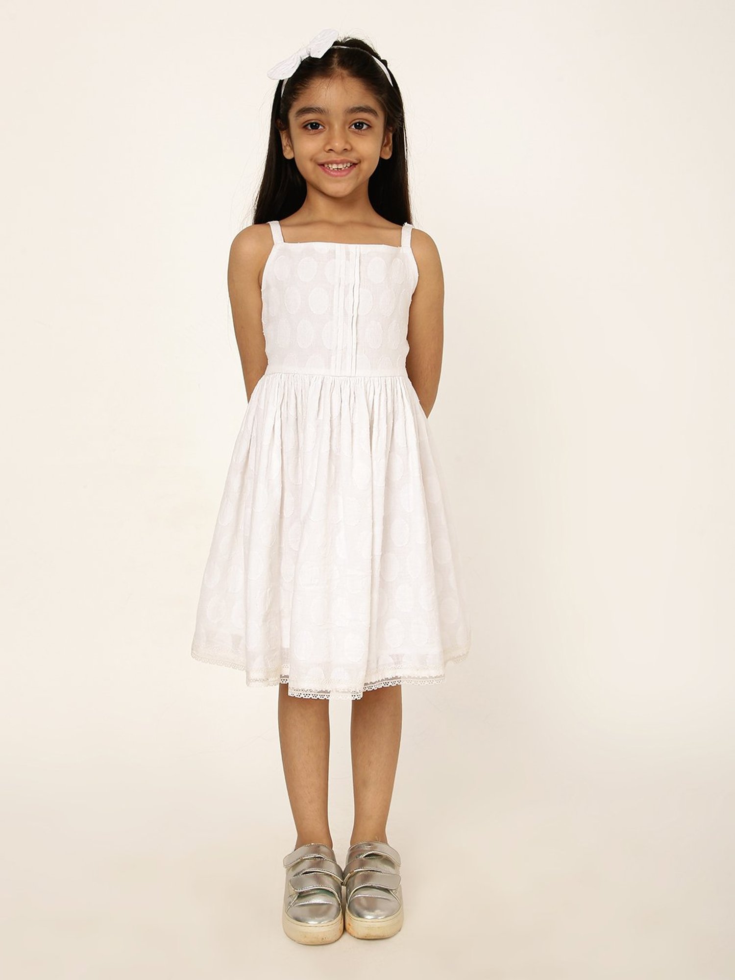 A Little Fable Girls White Solid Dress
