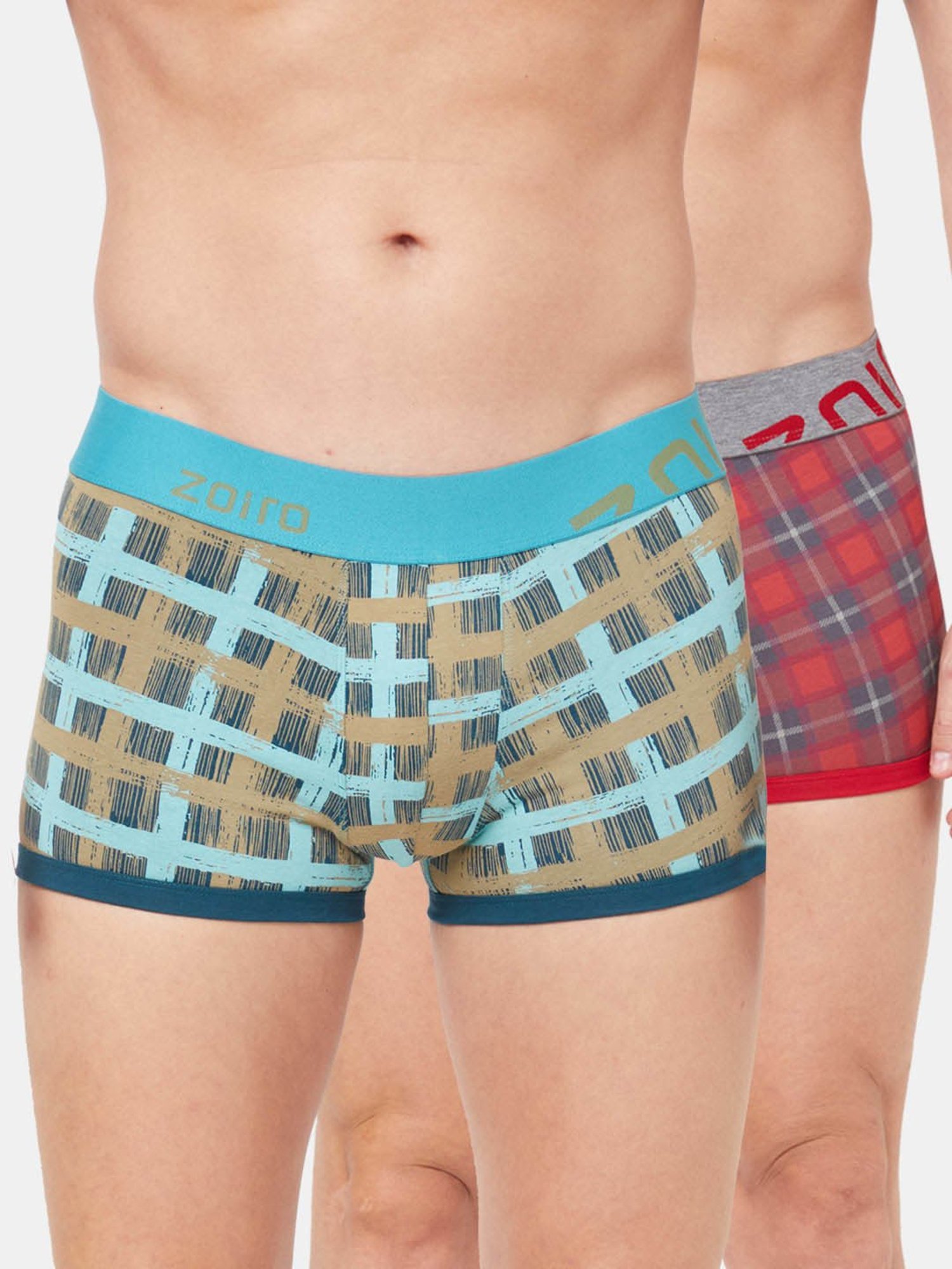 Zoiro Chinese Red & Atlantic Deep Regular Fit Printed Trunks - Pack Of 2