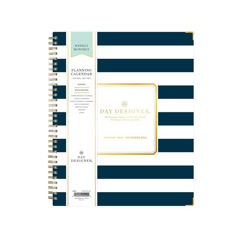 2021 Planner 8.5" x 11" Hard Cover Weekly/Monthly Wirebound Navy Stripe - Day Designer
