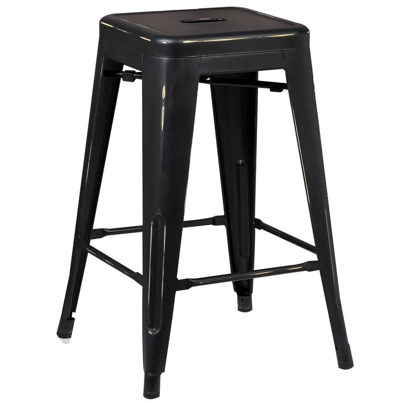 Set of 4 24" Franco Industrial Counter Height Barstools Distressed Black - Poly & Bark
