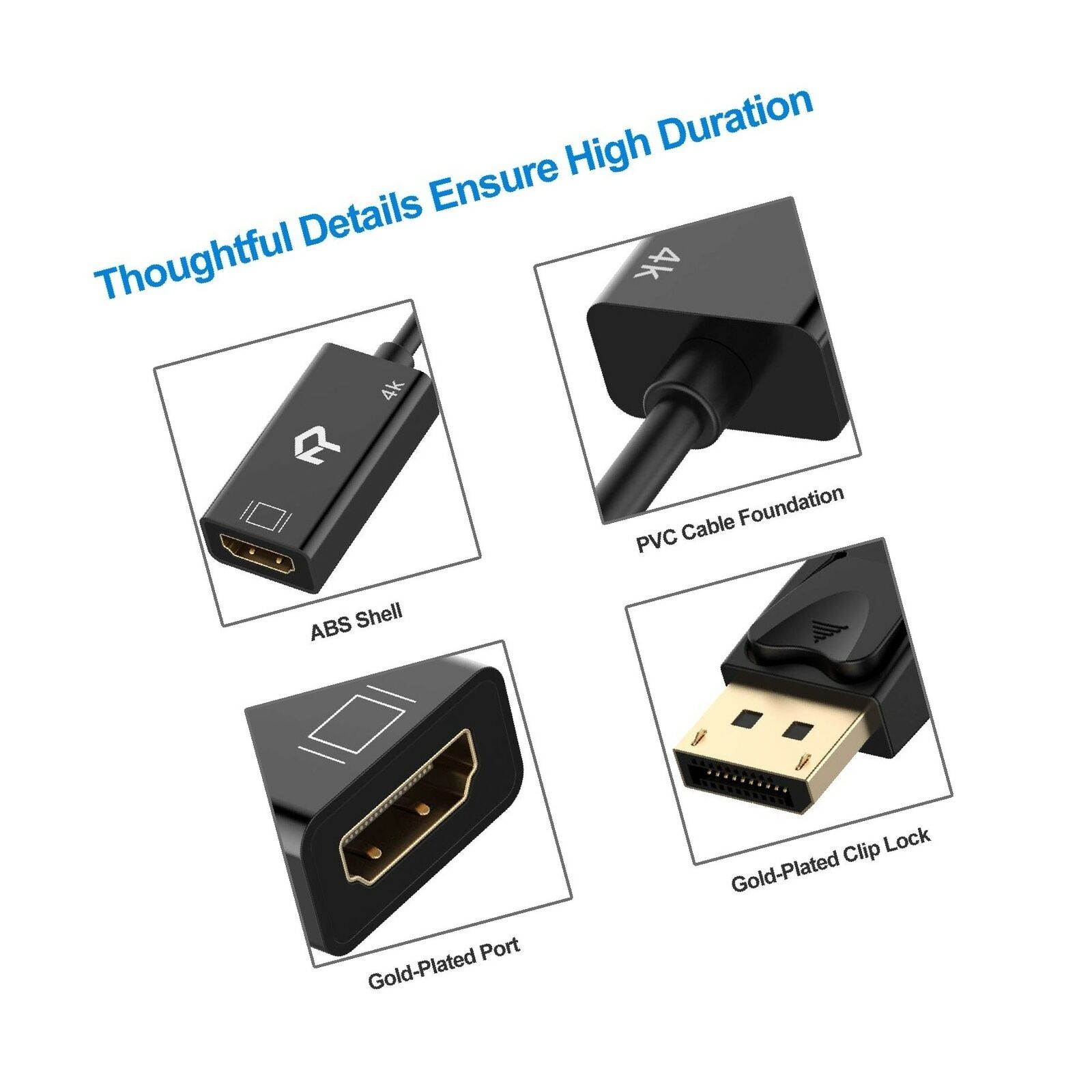 Rankie DisplayPort (DP) to HDMI Adapter, 4K Resolution Ready Converter with A...