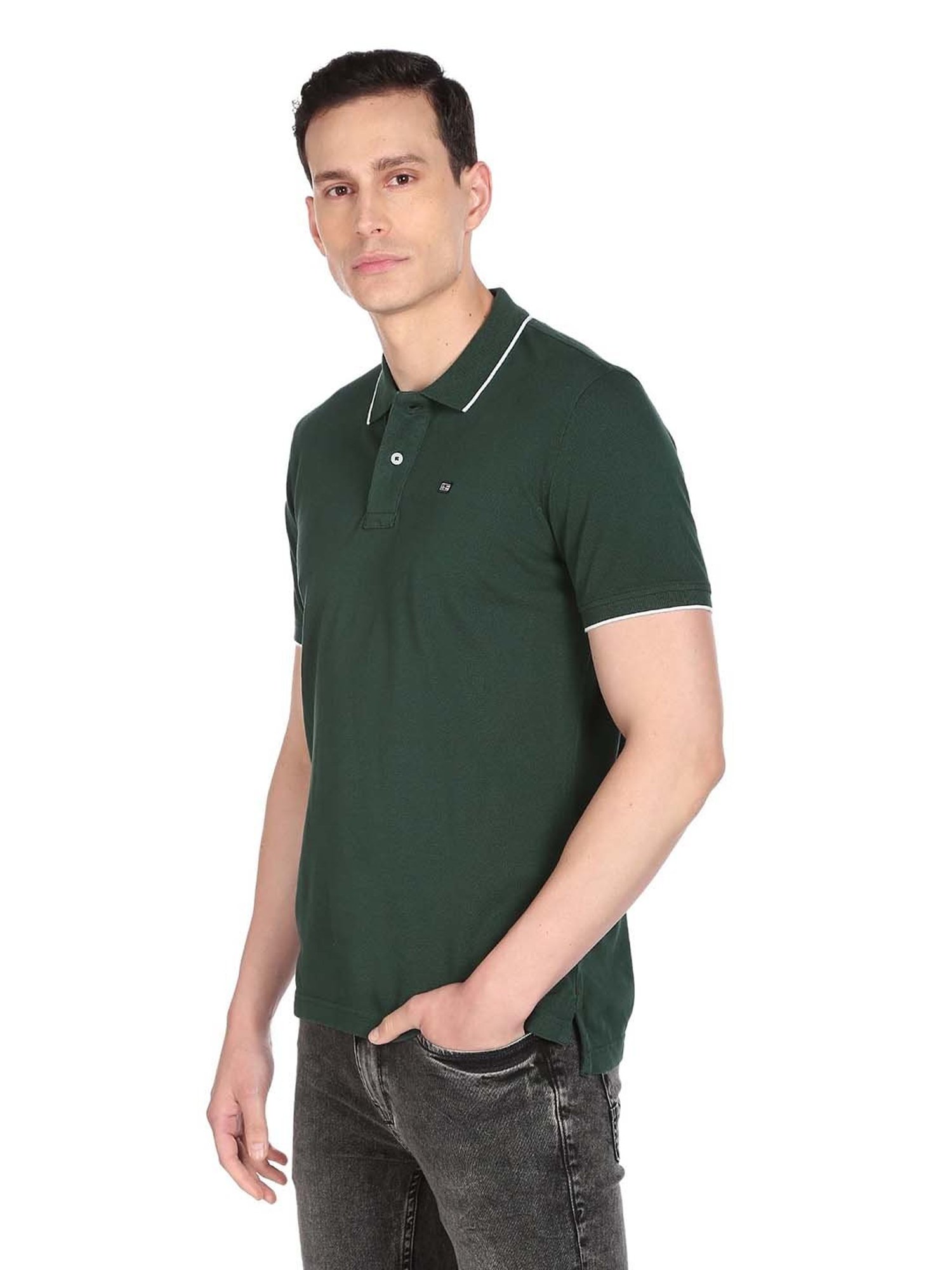 Arrow Sport Dark Green Regular Fit Cotton Polo T-Shirt
