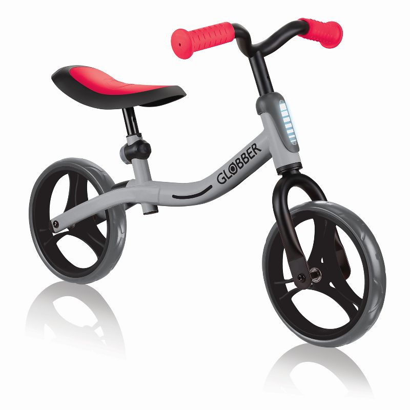 Globber GO BIKE Adjustable Balance Training Bicycle for Toddlers with No Pedals and Comfort Grips, Silver and Red