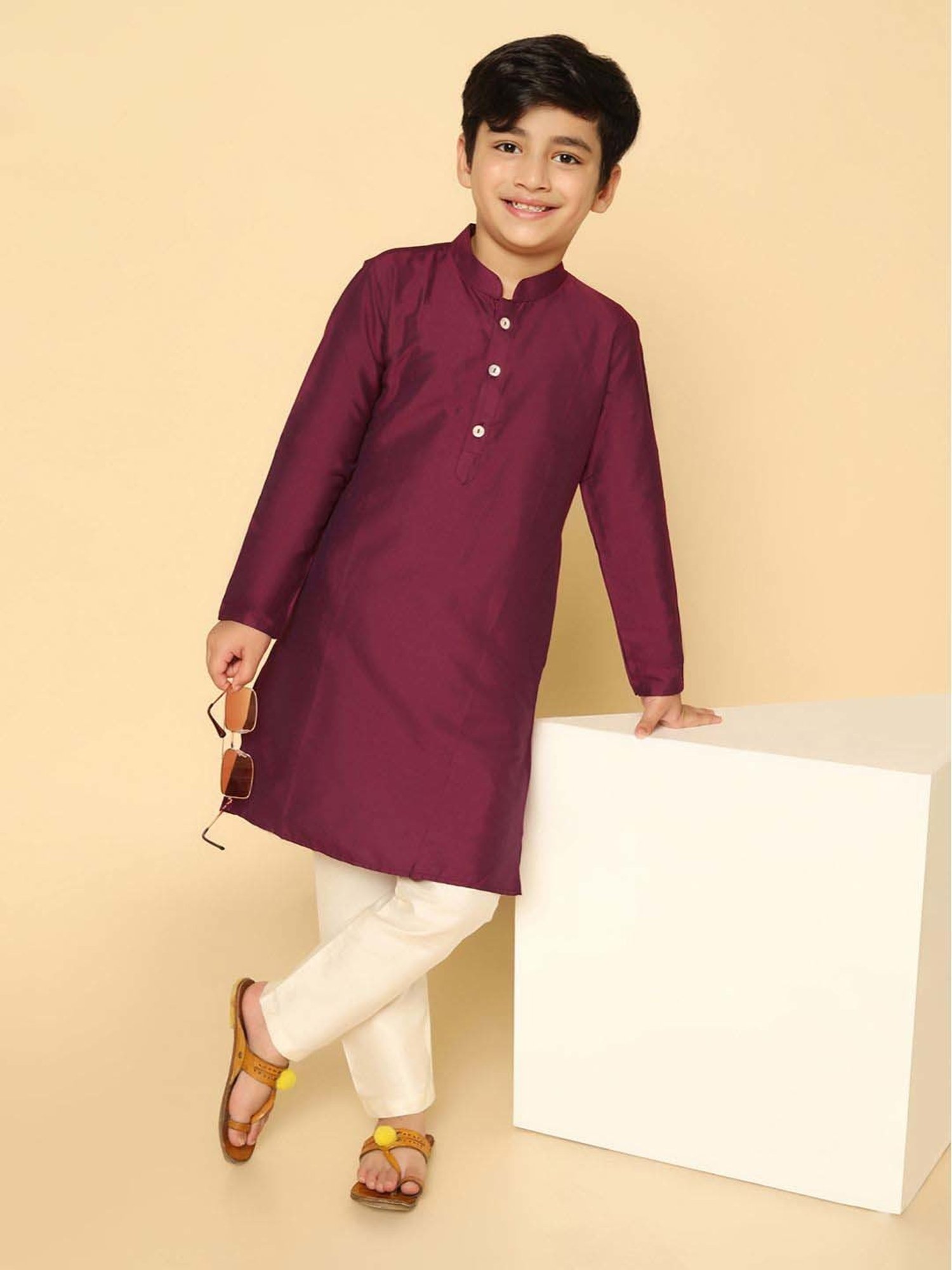 KISAH Kids Purple & White Regular Fit Full Sleeves Kurta Set