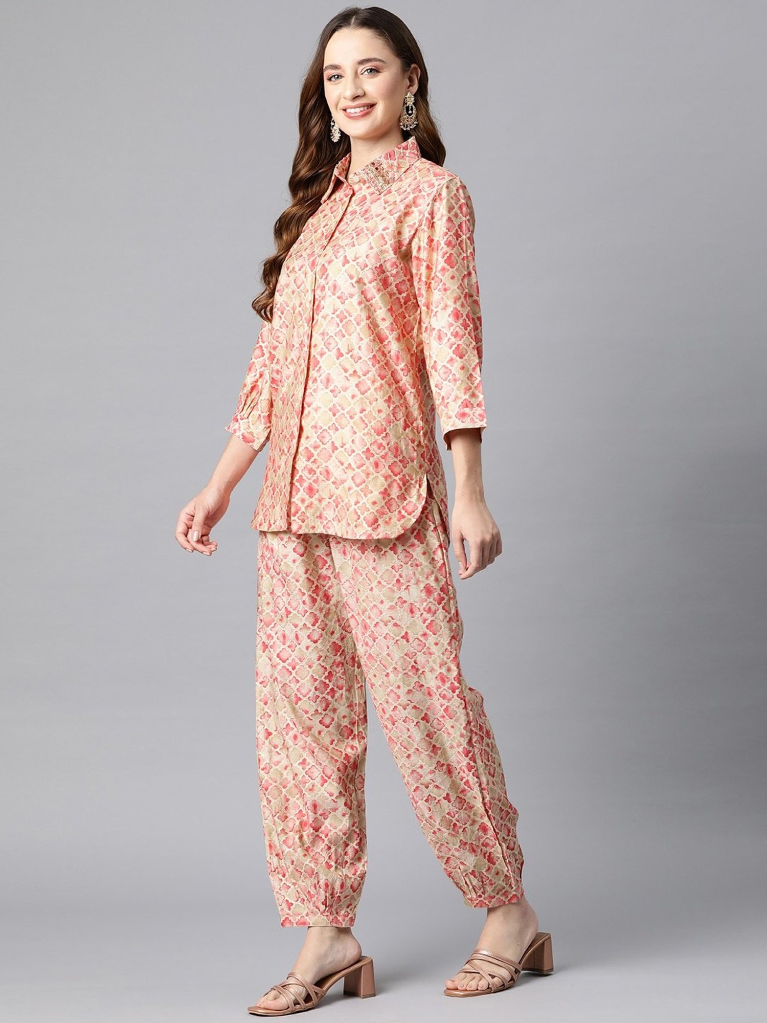 Melon by PlusS Blue Printed Shirt Pant Set