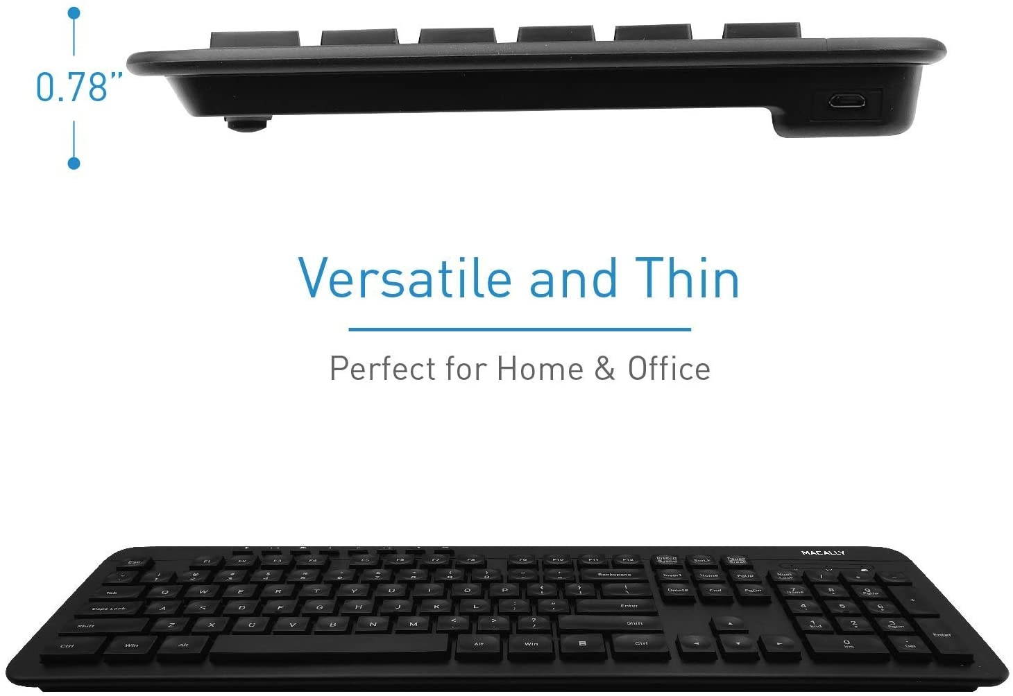 Macally 2.4G Wireless Keyboard for Laptop or PC Desktop - Easy to Use & Computer Keyboard Wireless - Cordless Keyboard with Numeric Keypad & 104 Keys (8 Multimedia Keys) - Plug & Play for Windows PC