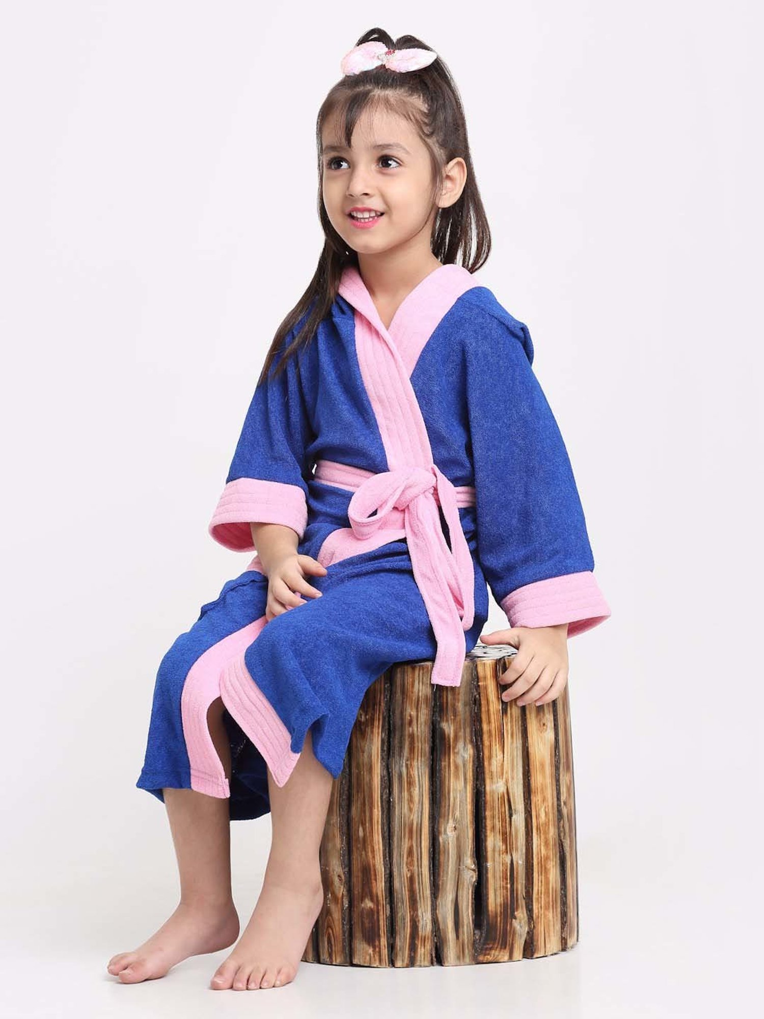Creeva Melodious Turkish & Pink Micro Terry 225 GSM Kids Hooded Bathrobe 14-15 Years With Pocket
