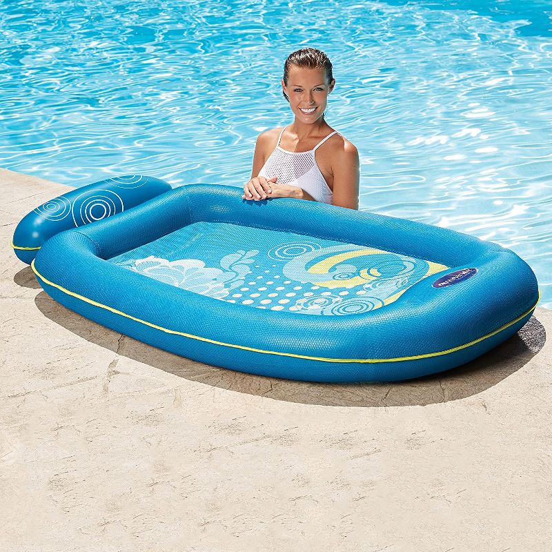 Aqua Leisure AZL11310WA Oversized Inflatable Pool Float Water Comfort Lounge Lounger Raft Floatie Couch with Headrest and Footrest, Bubble Waves